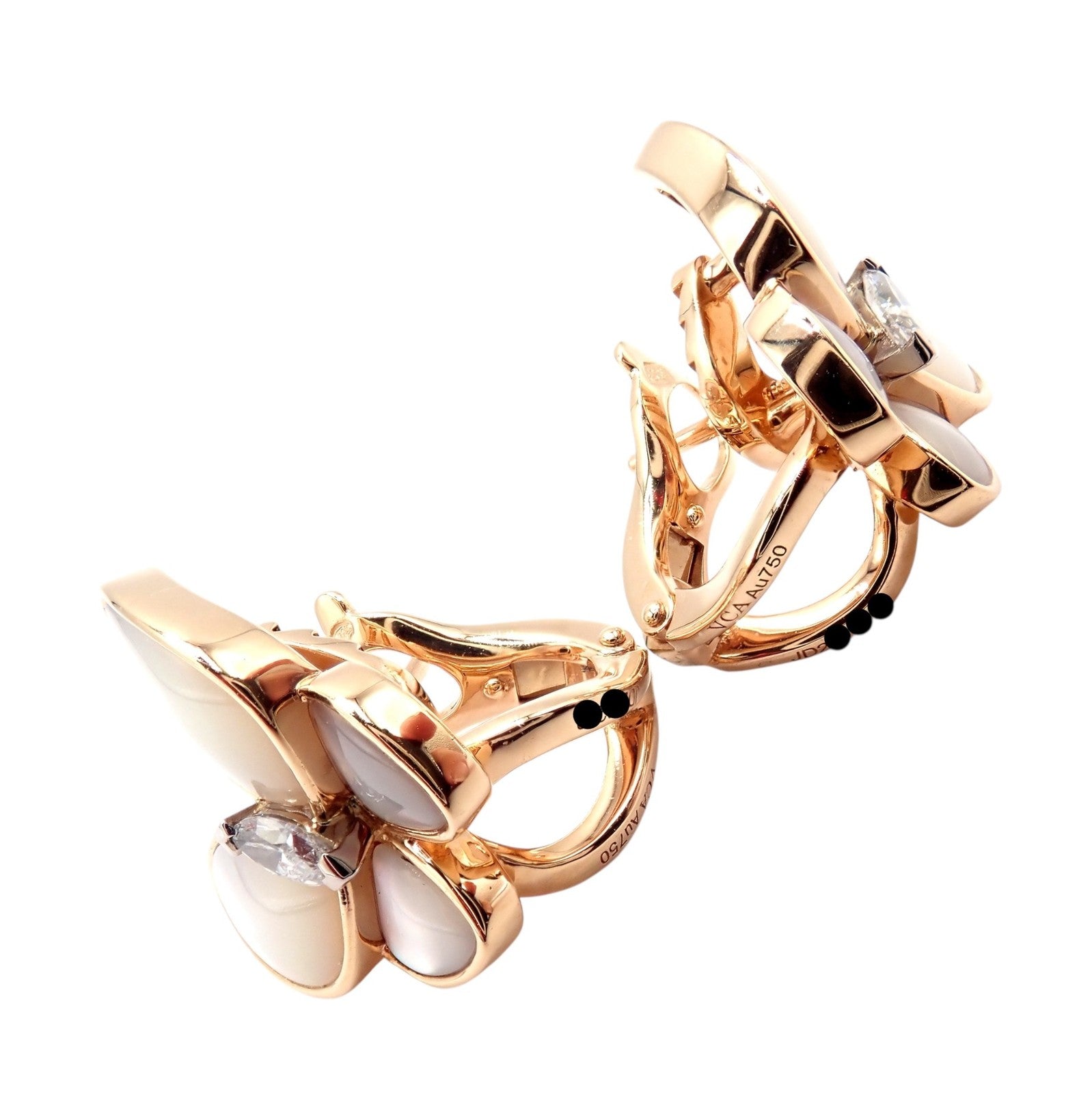 Van Cleef & Arpels 18k Rose Gold Diamond MoP Two Butterfly Earrings Cert | Fortrove
