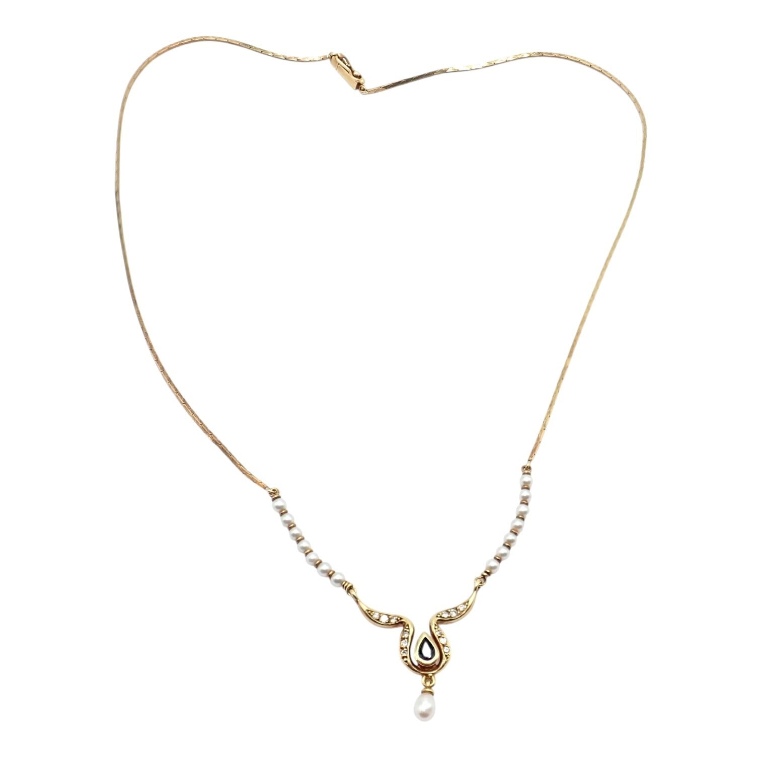 Rare Authentic H. Stern 18k Yellow Gold Diamond Sapphire Teardrop Pearl Necklace | Fortrove