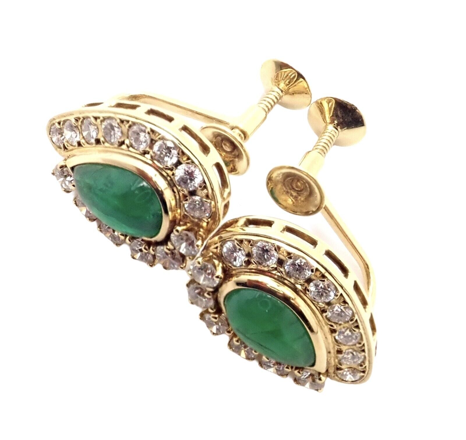 Authentic! Mikimoto 18k Yellow Gold Diamond Teardrop Emerald Screw Back Earrings | Fortrove