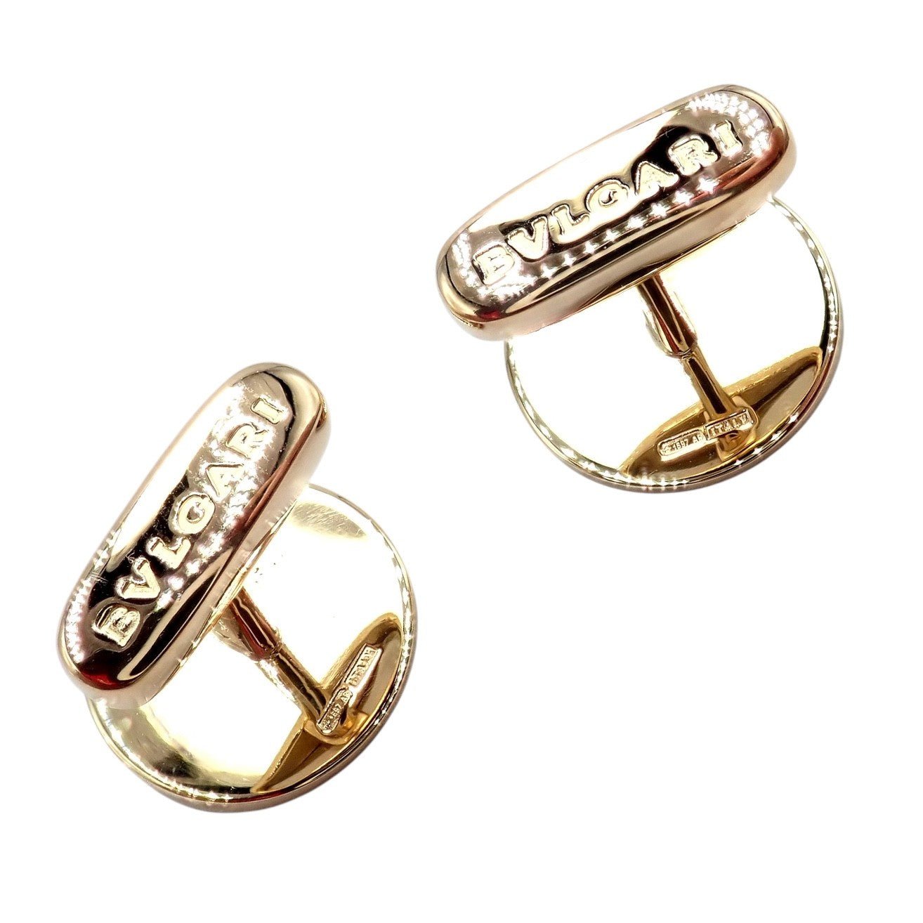 Authentic! Bvlgari Bulgari 18k Yellow Gold Diamond Classic Round Cufflinks | Fortrove