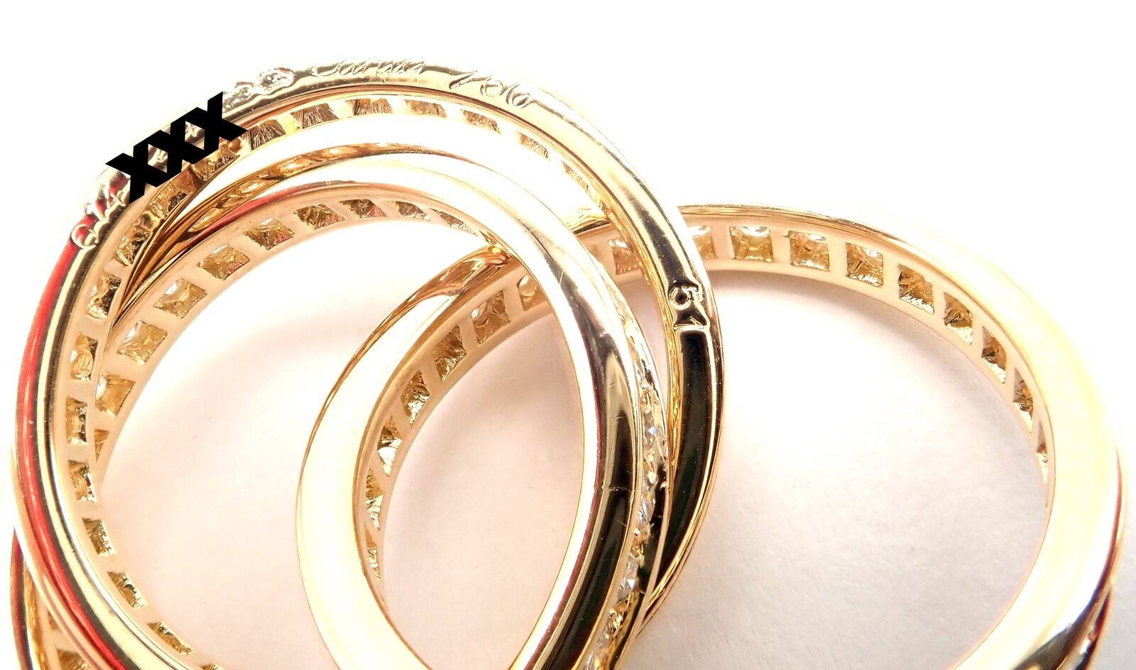 Authentic! Cartier 18k Yellow Gold Diamond Trinity Band Ring Size 5 3/4 Paper | Fortrove