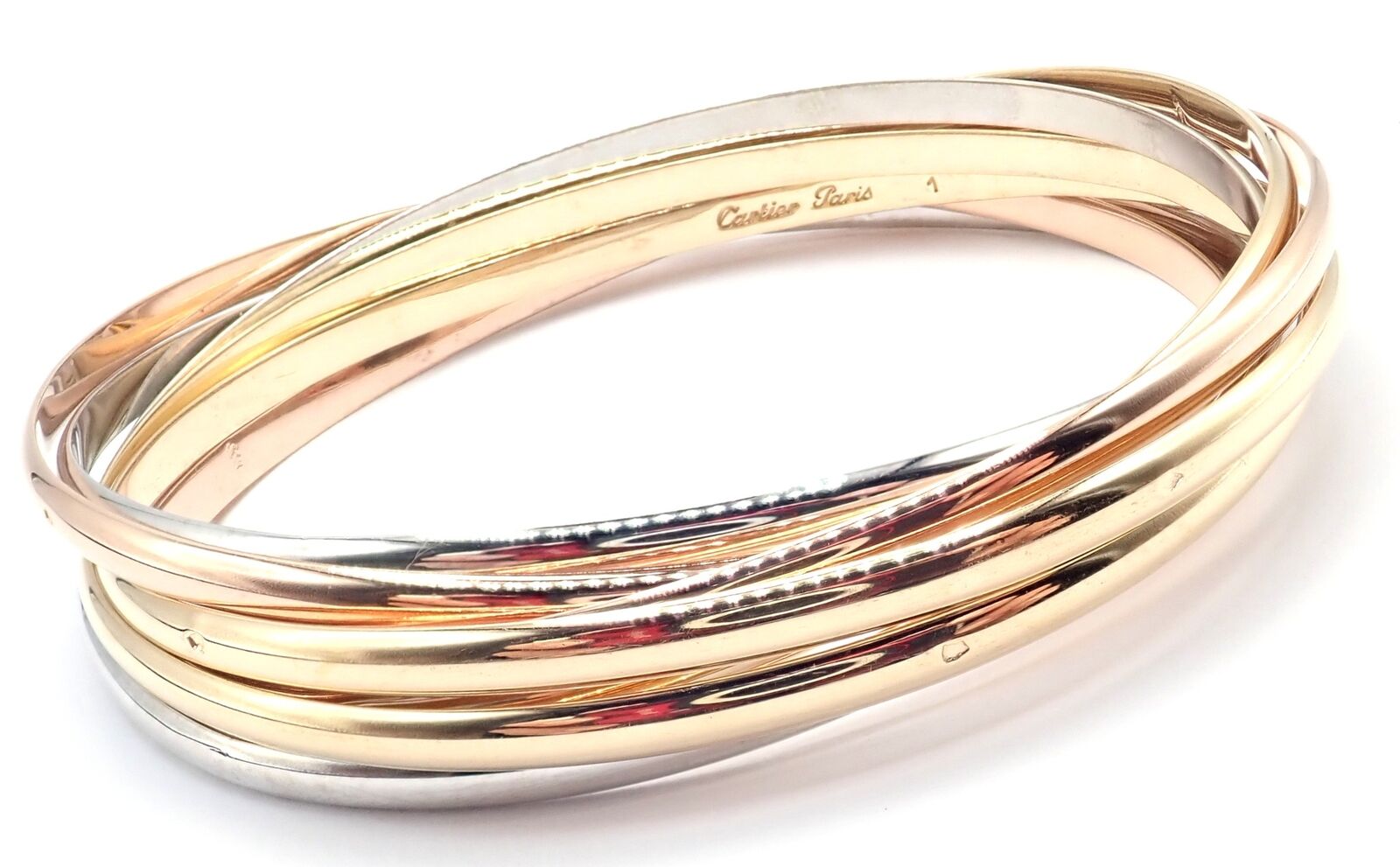 Authentic! Vintage Cartier 18k Tricolor Gold 7 Band Trinity Bangle Bracelet | Fortrove