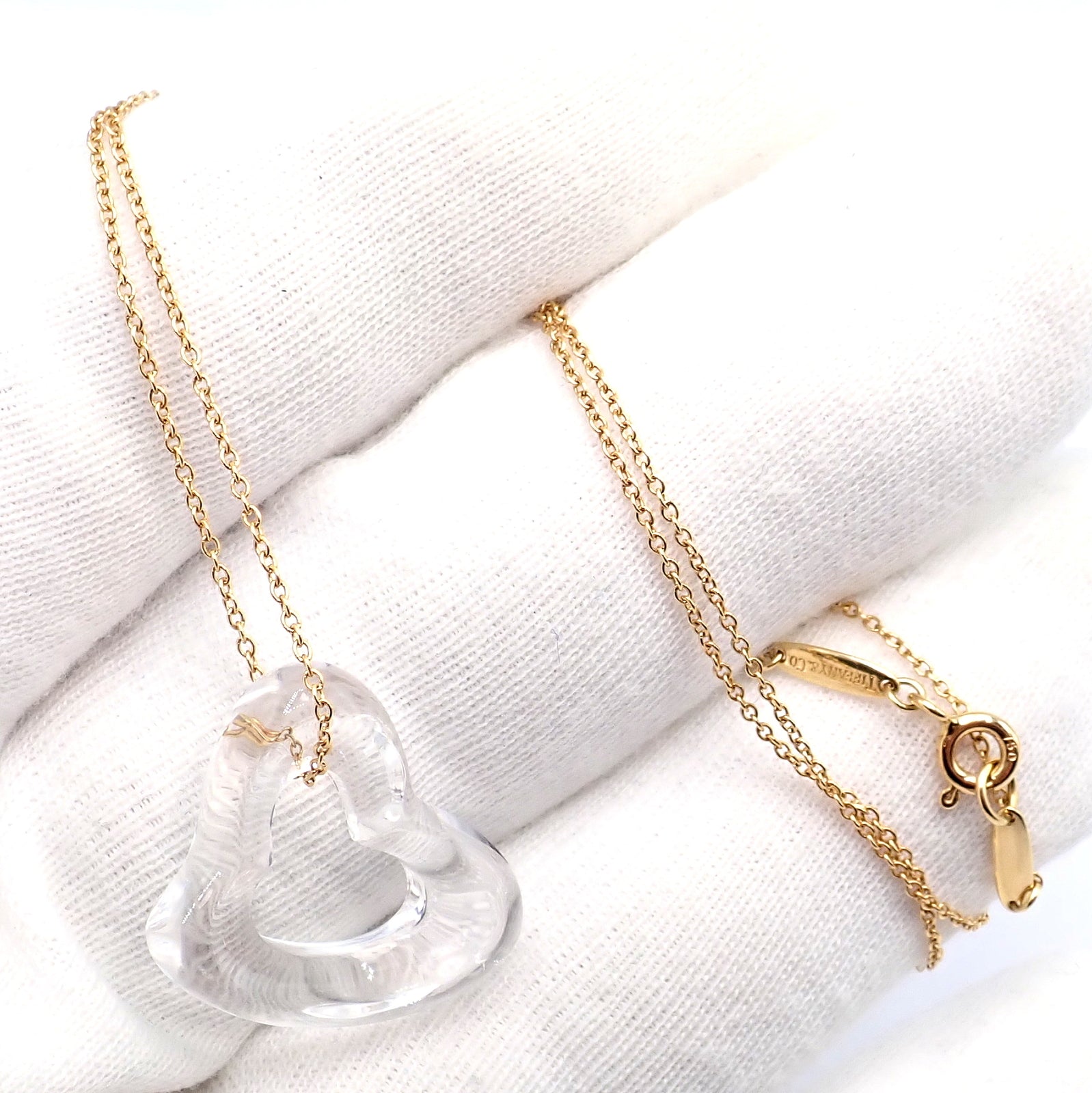 Tiffany & Co Peretti 18k Yellow Gold Large Open Heart Rock Crystal Necklace | Fortrove