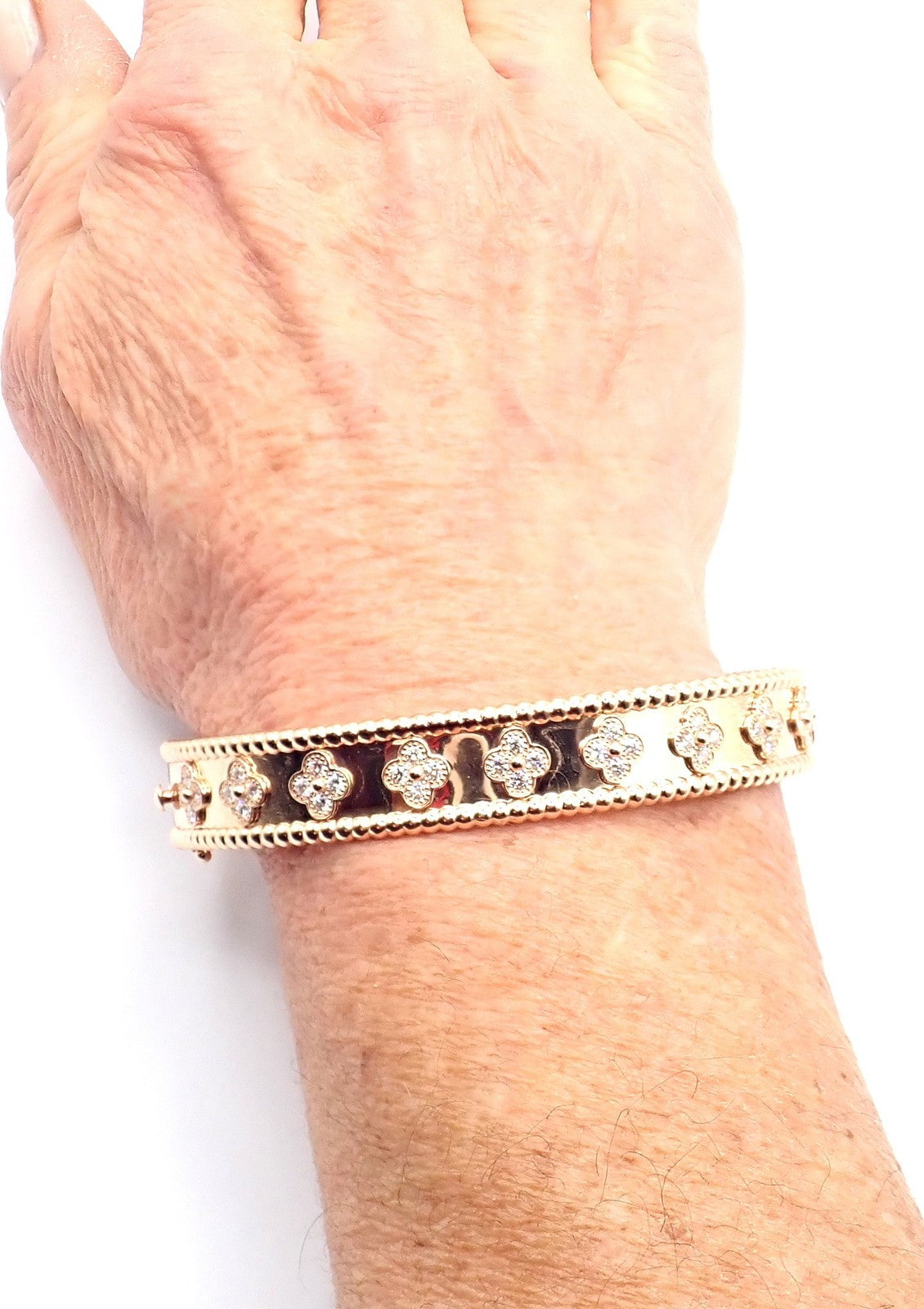 Van Cleef & Arpels Jewelry & Watches:Fine Jewelry:Bracelets & Charms Authentic! Van Cleef & Arpels 18k Rose Gold Diamond Clovers Bangle Bracelet