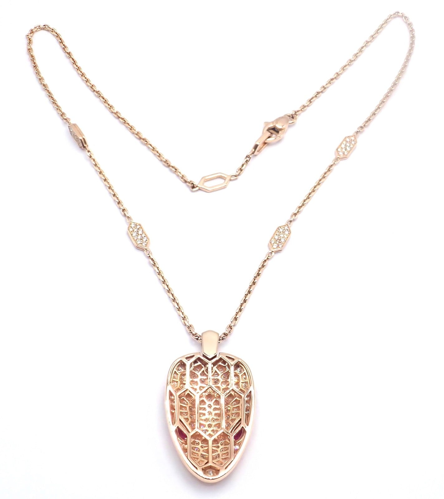 Authentic Bulgari Bvlgari Serpenti 18k Rose Gold Pave Diamond Rubellite Necklace | Fortrove