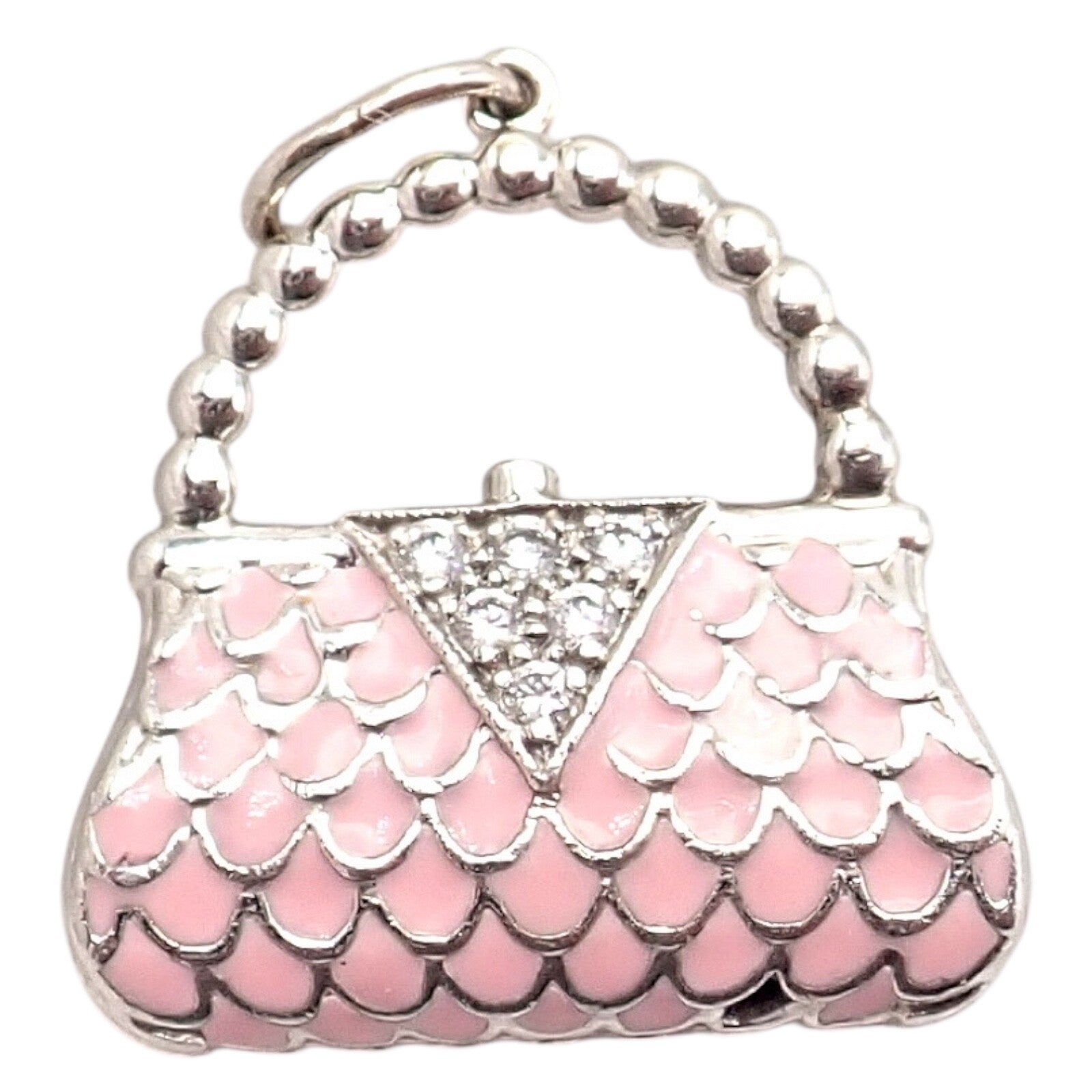 Tiffany & Co. Jewelry & Watches:Fine Jewelry:Necklaces & Pendants Tiffany & Co. Platinum Pink Enamel Diamond Handbag Purse Bag Charm Pendant