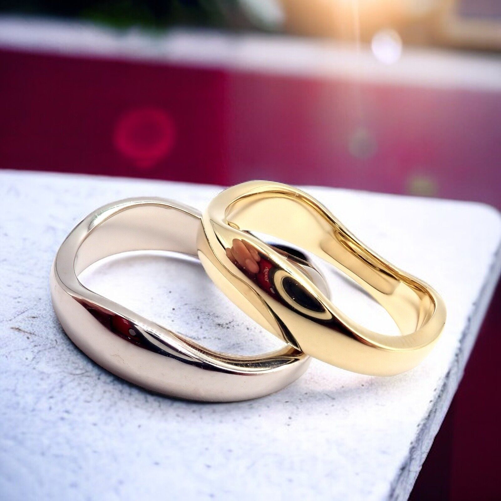 Authentic! Cartier 18k Yellow + White Gold Two Stacking Puzzle Band Ring Size 50 | Fortrove