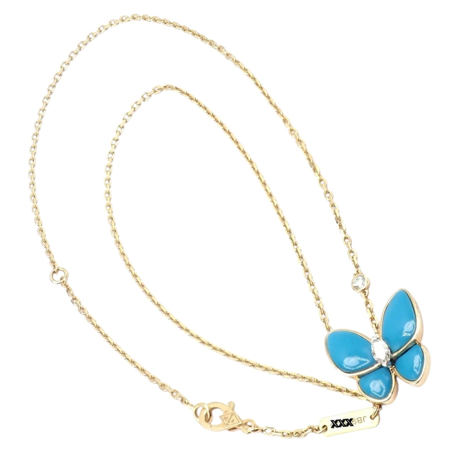Van Cleef & Arpels 18k Gold Diamond Turquoise Butterfly Pendant Necklace Cert. | Fortrove