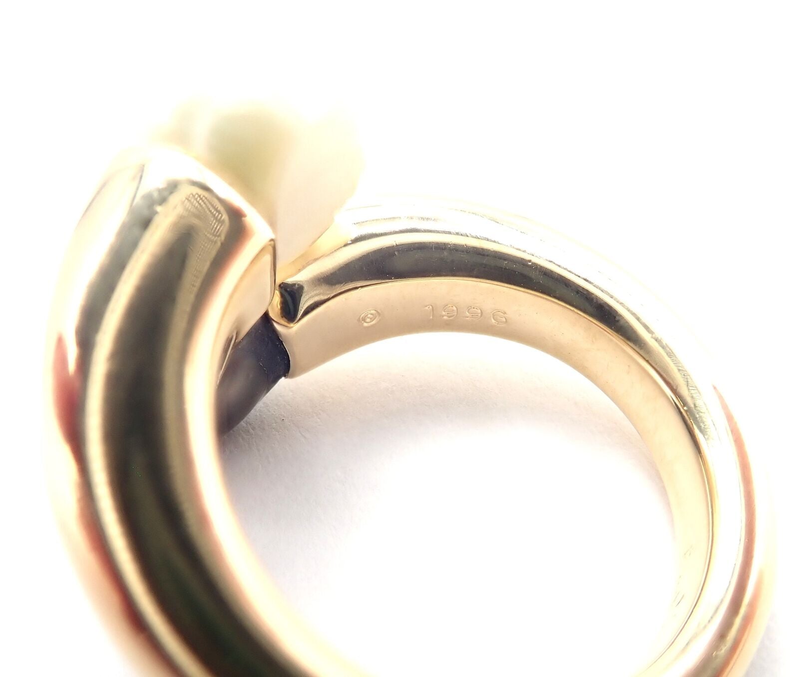 Authentic! Cartier Toi Et Moi 18k Yellow Gold White Black Pearl Bypass Band Ring | Fortrove