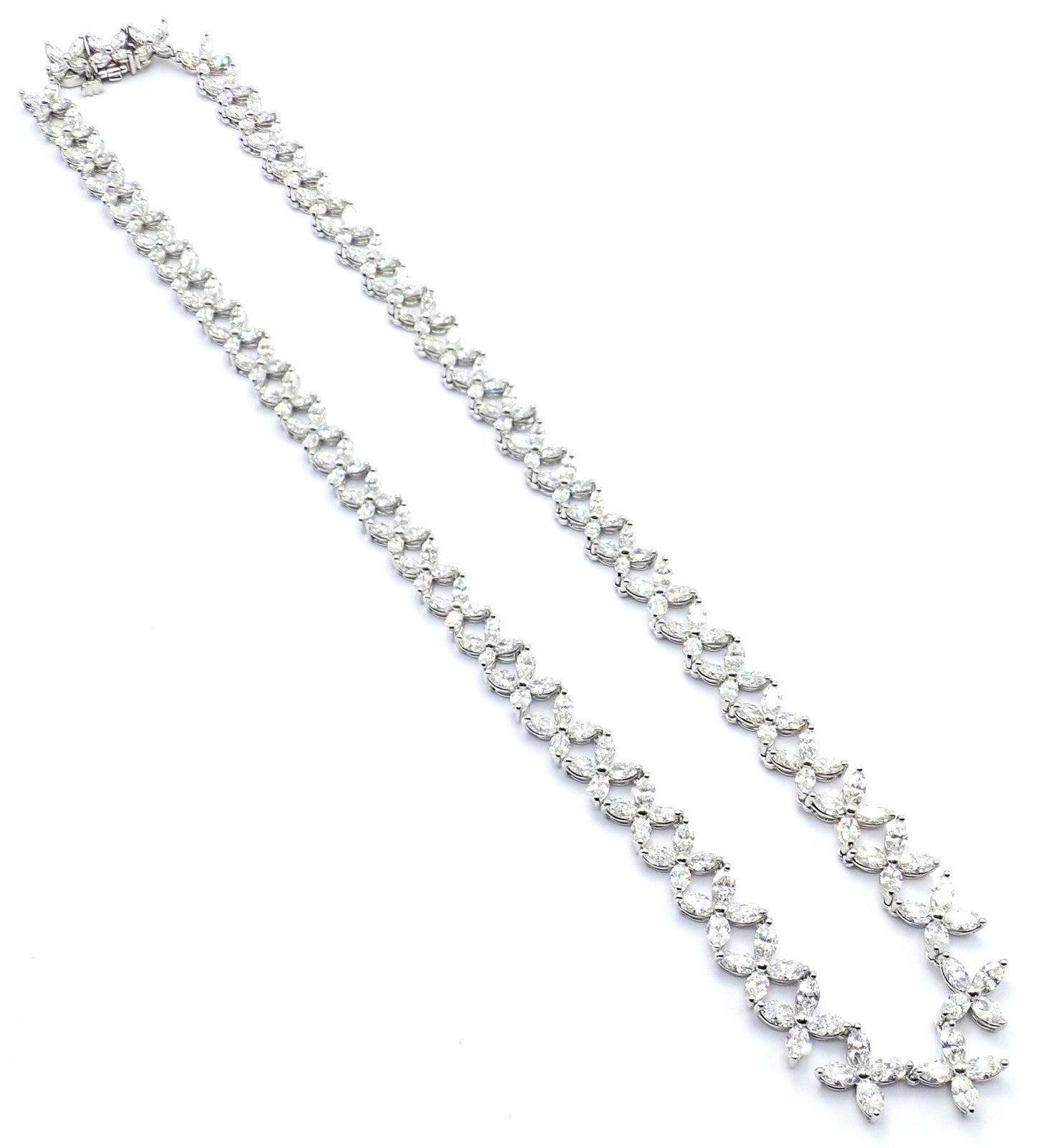 Authentic Tiffany & Co Victoria Platinum Graduated Marque Shape Diamond Necklace | Fortrove