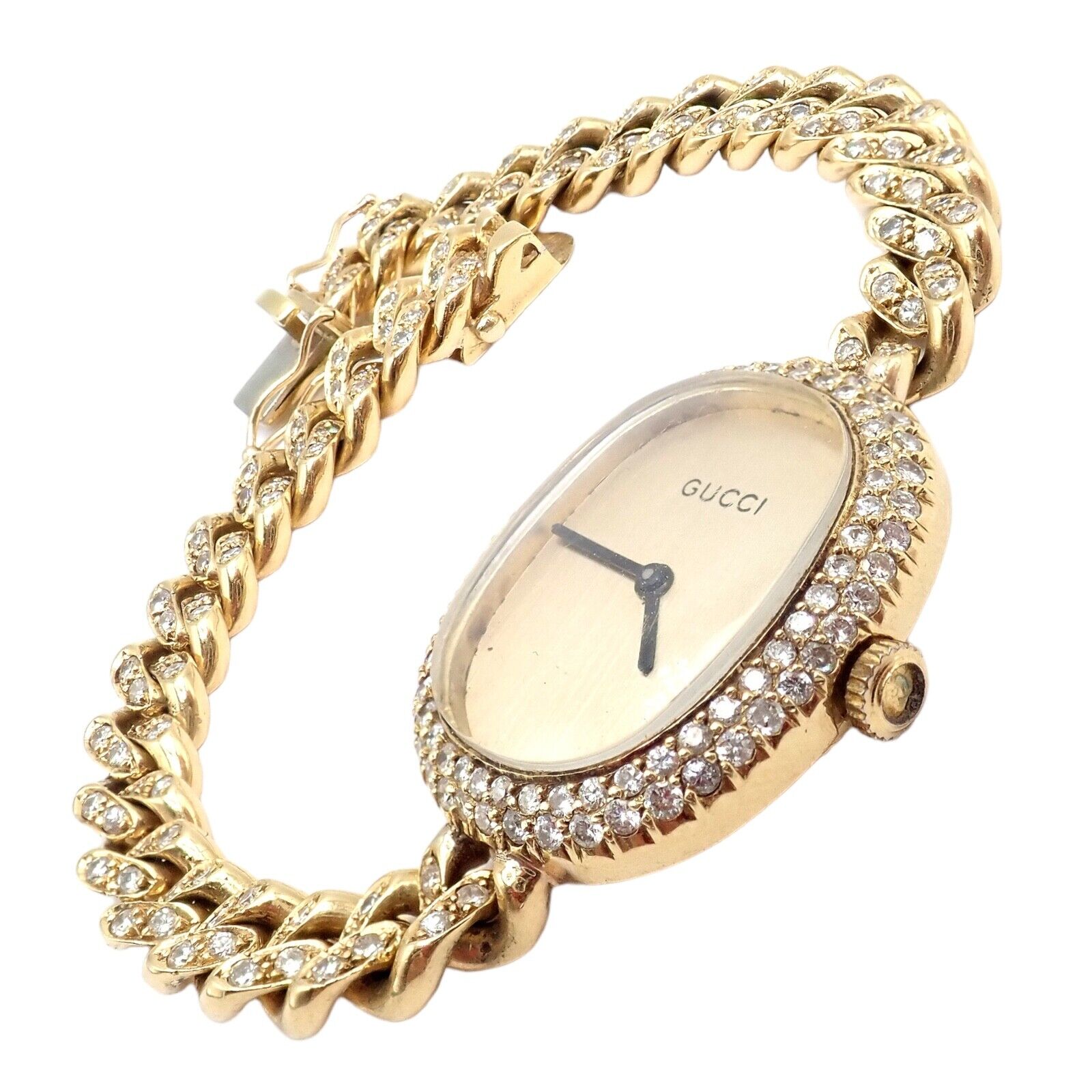 Vintage! Gucci 18k Yellow Gold 3ctw Diamond Manual Wind Ladies Watch | Fortrove