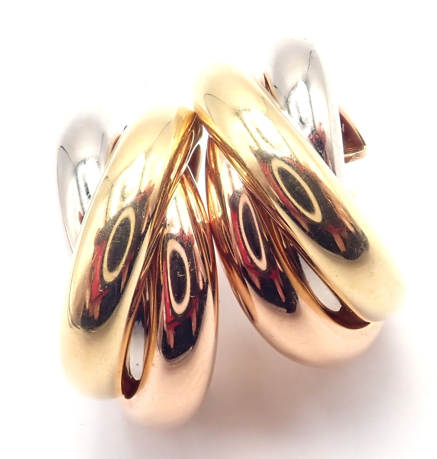 Authentic! Cartier 18k Tri-Color Gold Medium Size Trinity Hoop Earrings | Fortrove