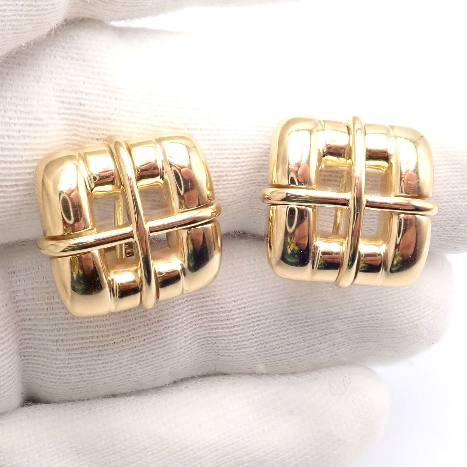 Rare! Vintage Tiffany & Co 18k Yellow Gold Square Window Biscayne Earrings 2001 | Fortrove