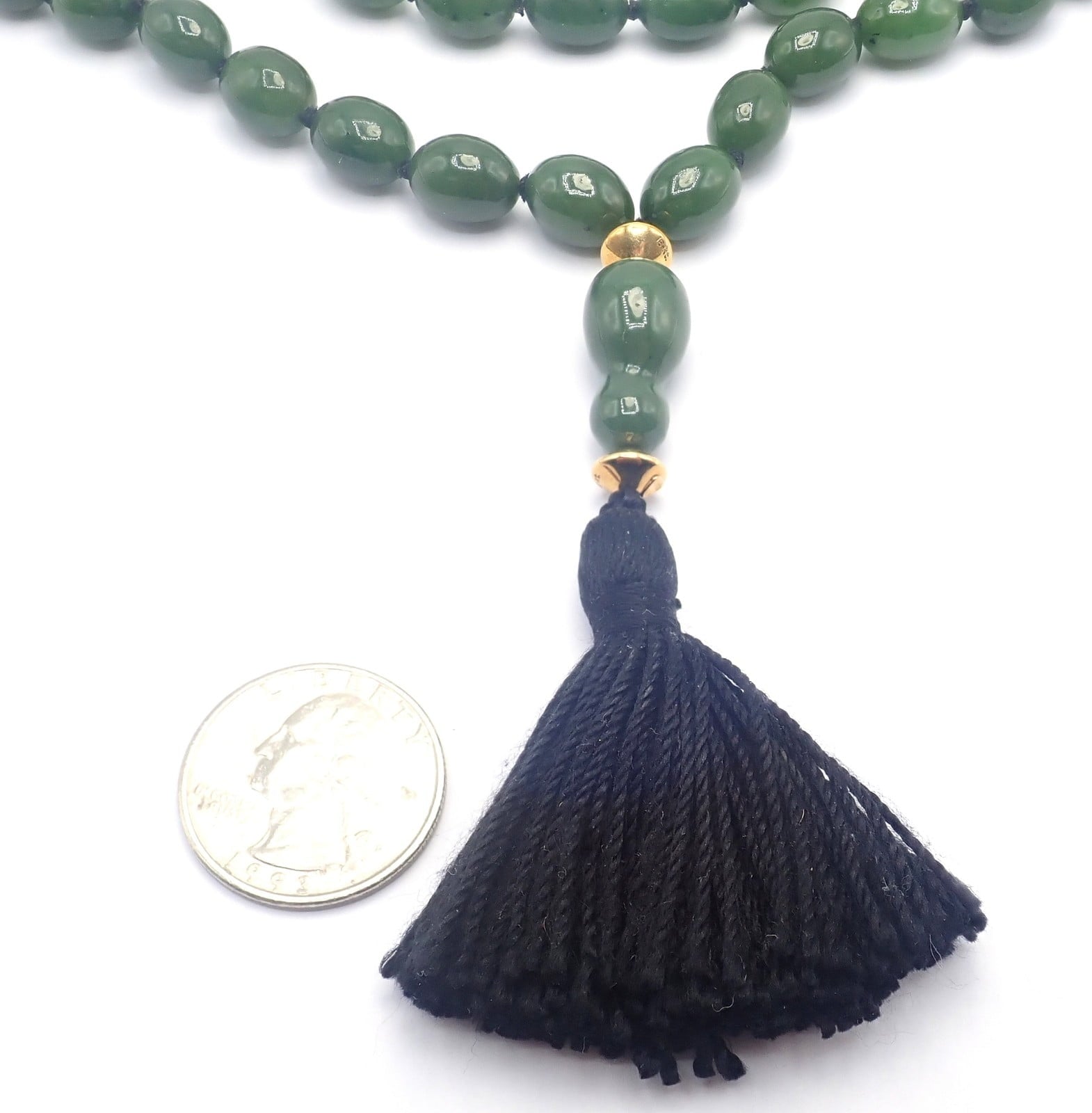 Authentic! Tiffany & Co Cummings 18k Yellow Gold Nephrite Jade Bead Necklace | Fortrove