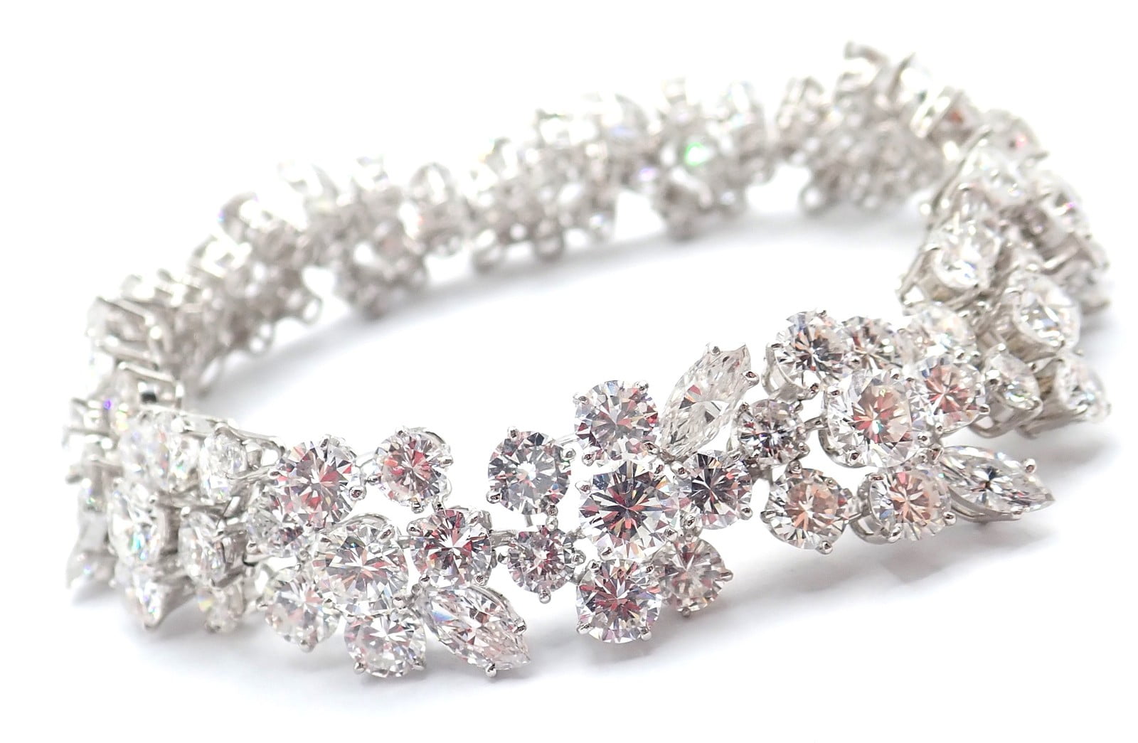 Authentic! Vintage Bvlgari Bulgari Platinum 38ct Diamond Floral Bracelet Paper | Fortrove