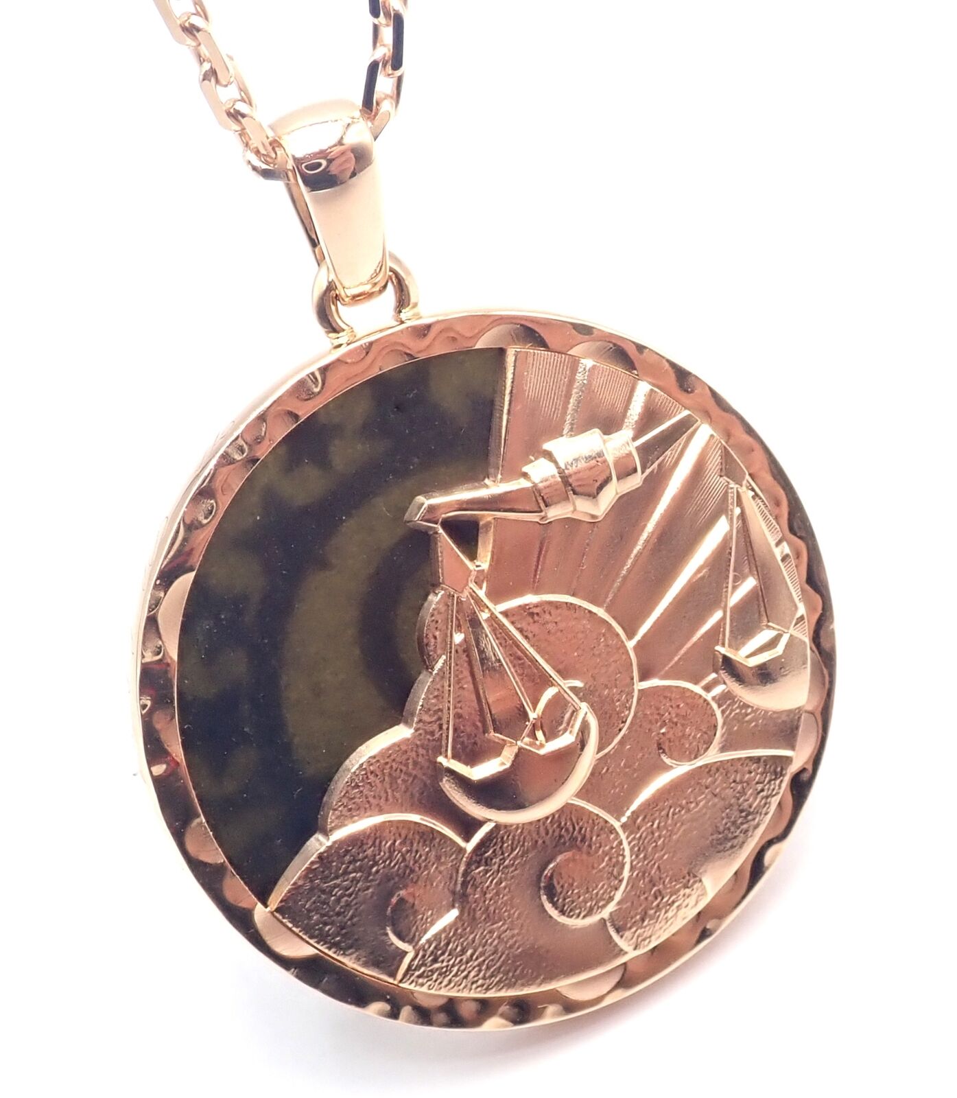 Van Cleef & Arpels Zodiaque18k Rose Gold Libra Pendant Obsidian Necklace Cert. | Fortrove