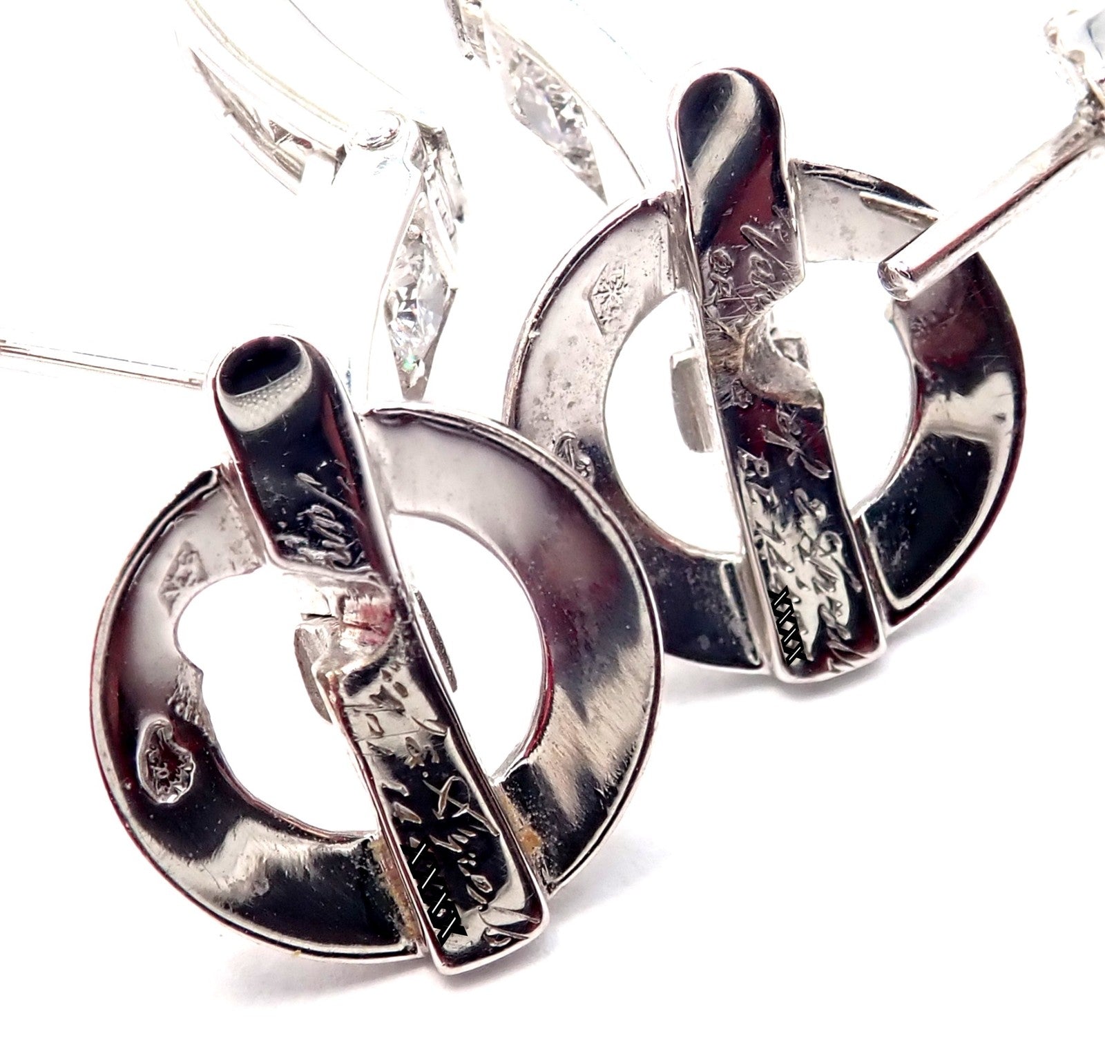 Authentic! Van Cleef & Arpels 18k White Gold Diamond Large Hoop Earrings | Fortrove