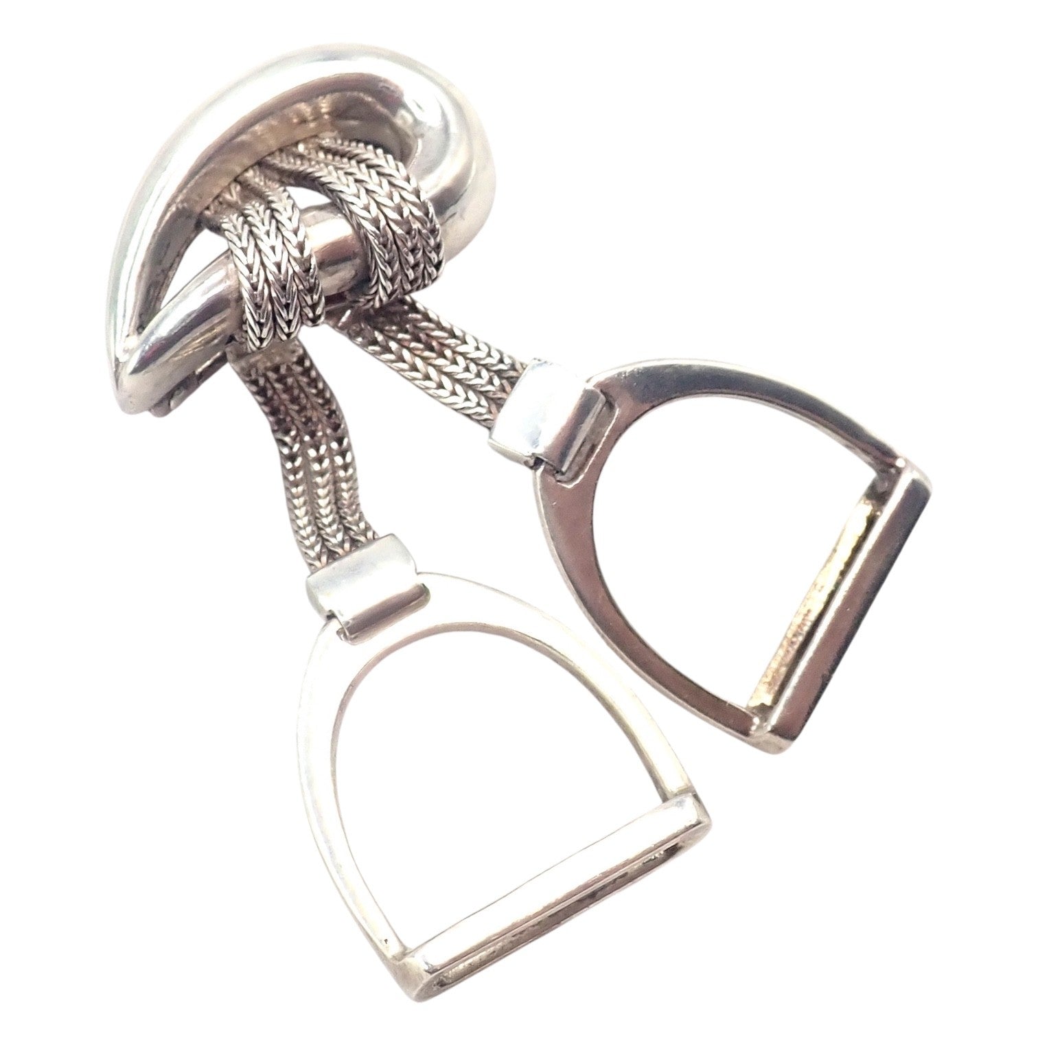 Authentic! Hermes Sterling Silver Double Stirrup Brooch Pin | Fortrove