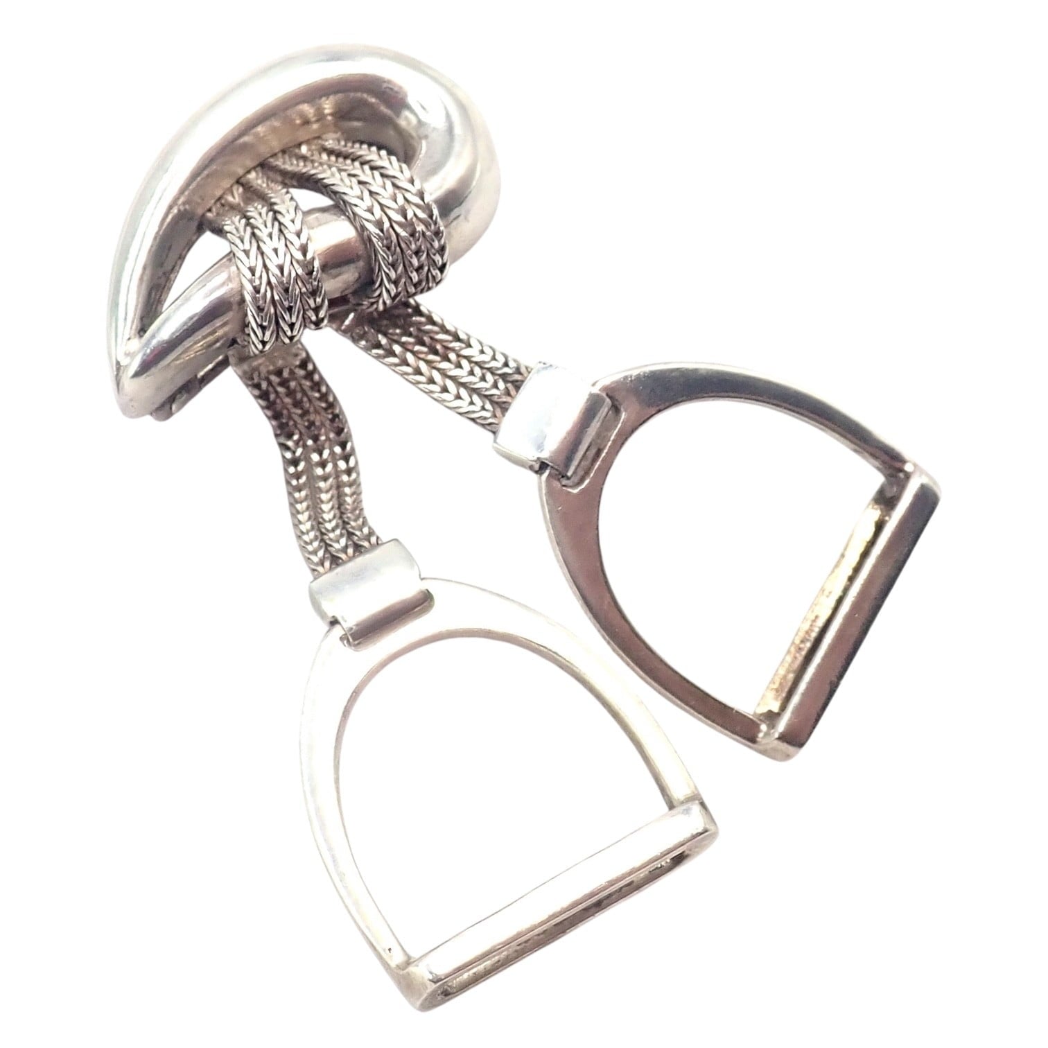 HERMÈS Jewelry & Watches:Fine Jewelry:Brooches & Pins Authentic! Hermes Sterling Silver Double Stirrup Brooch Pin