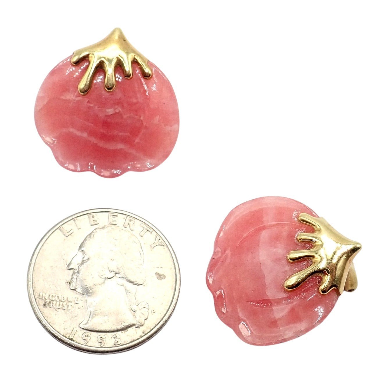 Authentic Tiffany & Co Angela Cummings 18k Yellow Gold Pink Stone Petal Earrings | Fortrove