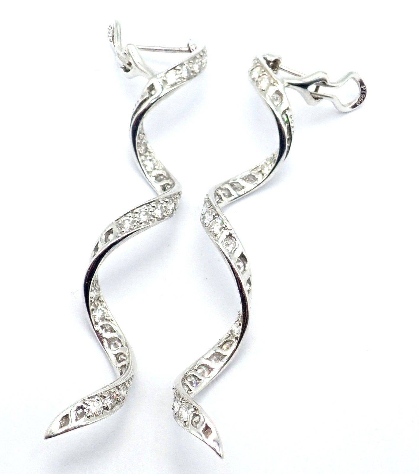 Authentic! Harry Winston Platinum Diamond Twisted Long Hanging Drop Earrings | Fortrove