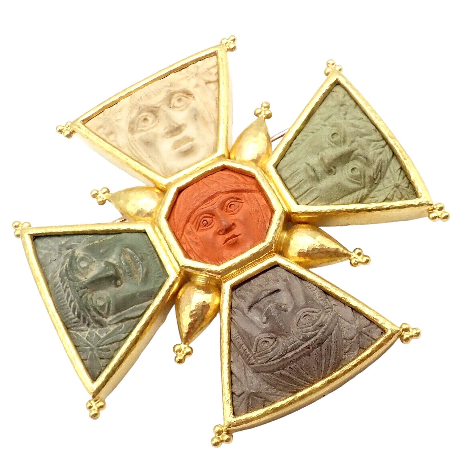 Elizabeth Locke 18k Yellow Gold Bomarzo 5 Faces Maltese Cross Brooch Pendant | Fortrove