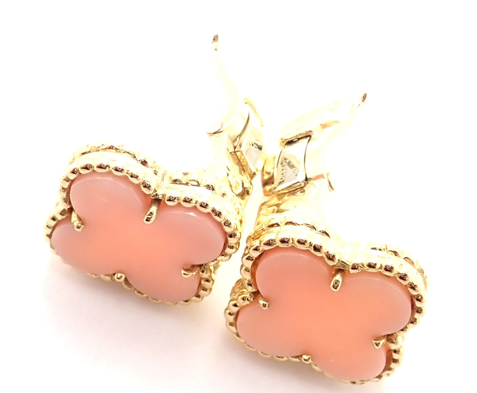 Van Cleef & Arpels Vintage Alhambra 18k Yellow Gold Coral Earrings Paper | Fortrove
