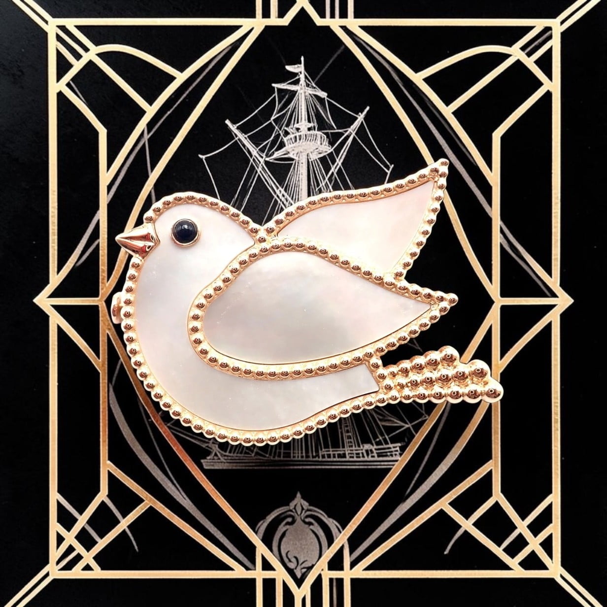 Van Cleef & Arpels Jewelry & Watches:Fine Jewelry:Brooches & Pins Van Cleef & Arpels Lucky Animals Dove 18k Rose Gold MOP Onyx Brooch Cert.