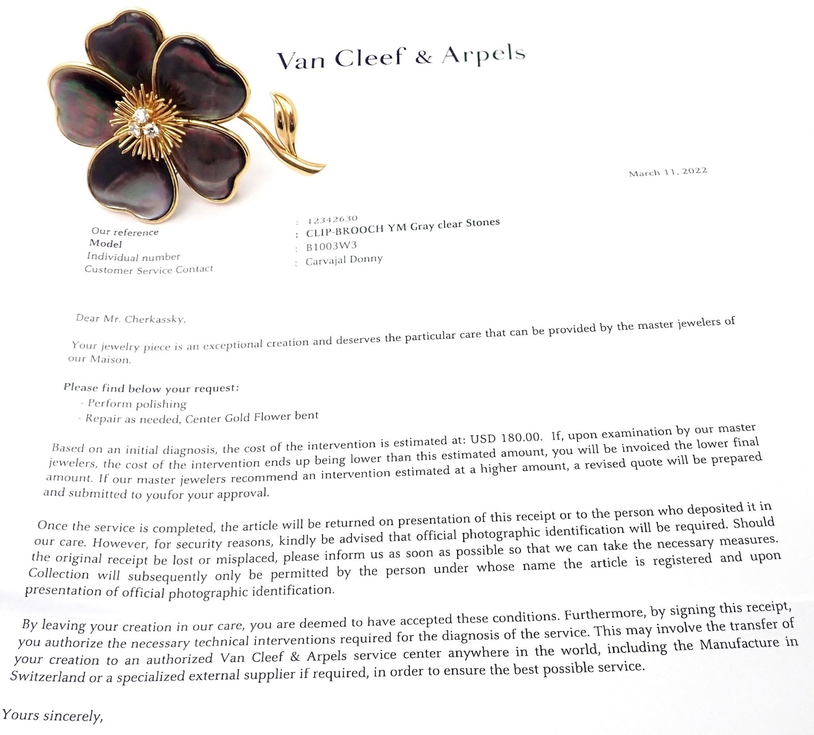 Van Cleef & Arpels Jewelry & Watches:Fine Jewelry:Brooches & Pins Van Cleef & Arpels Clématite 18k Yellow Gold Diamond Gray Mother of Pearl Brooch