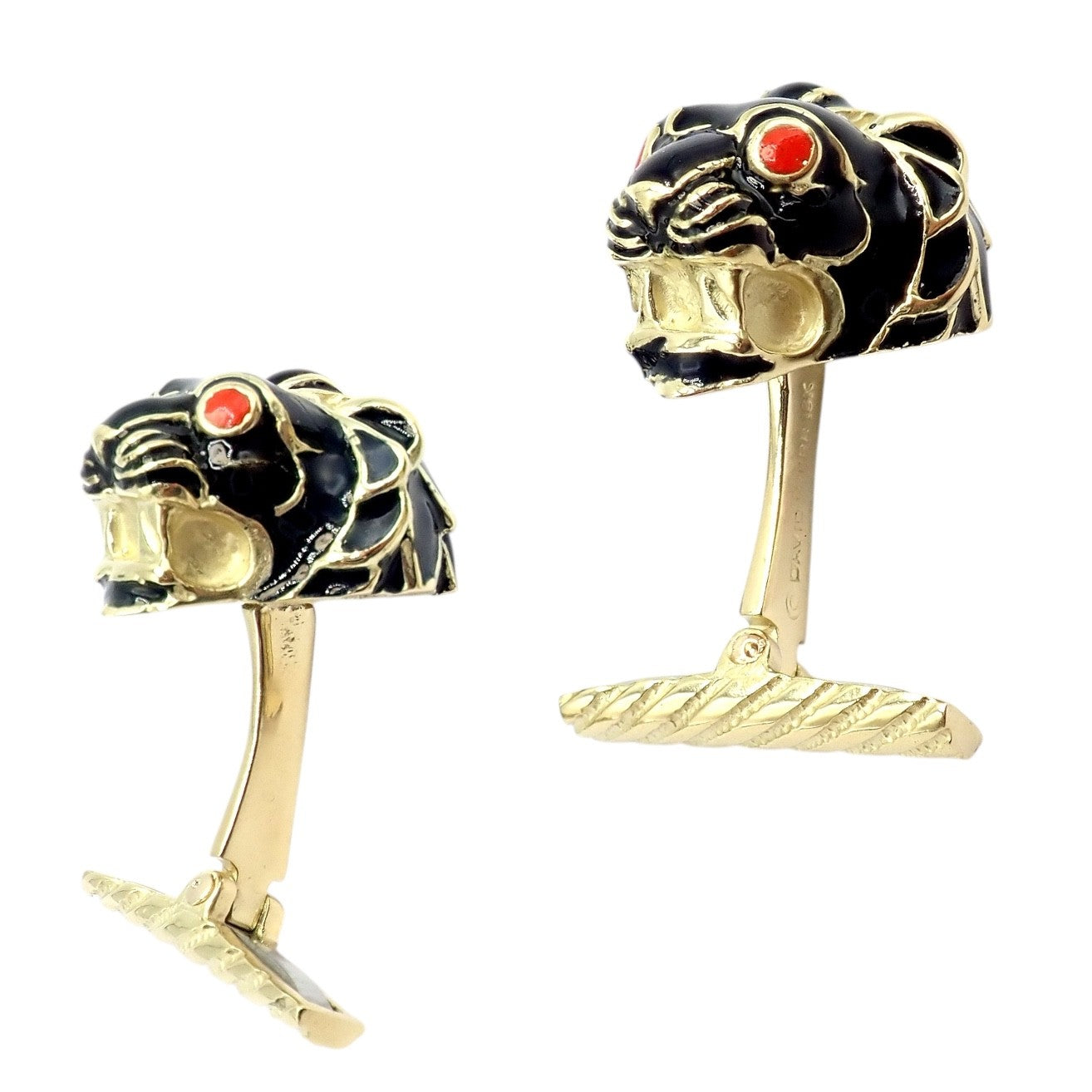 Vintage! David Webb 18k Yellow Gold Black Enamel Lion Cufflinks | Fortrove