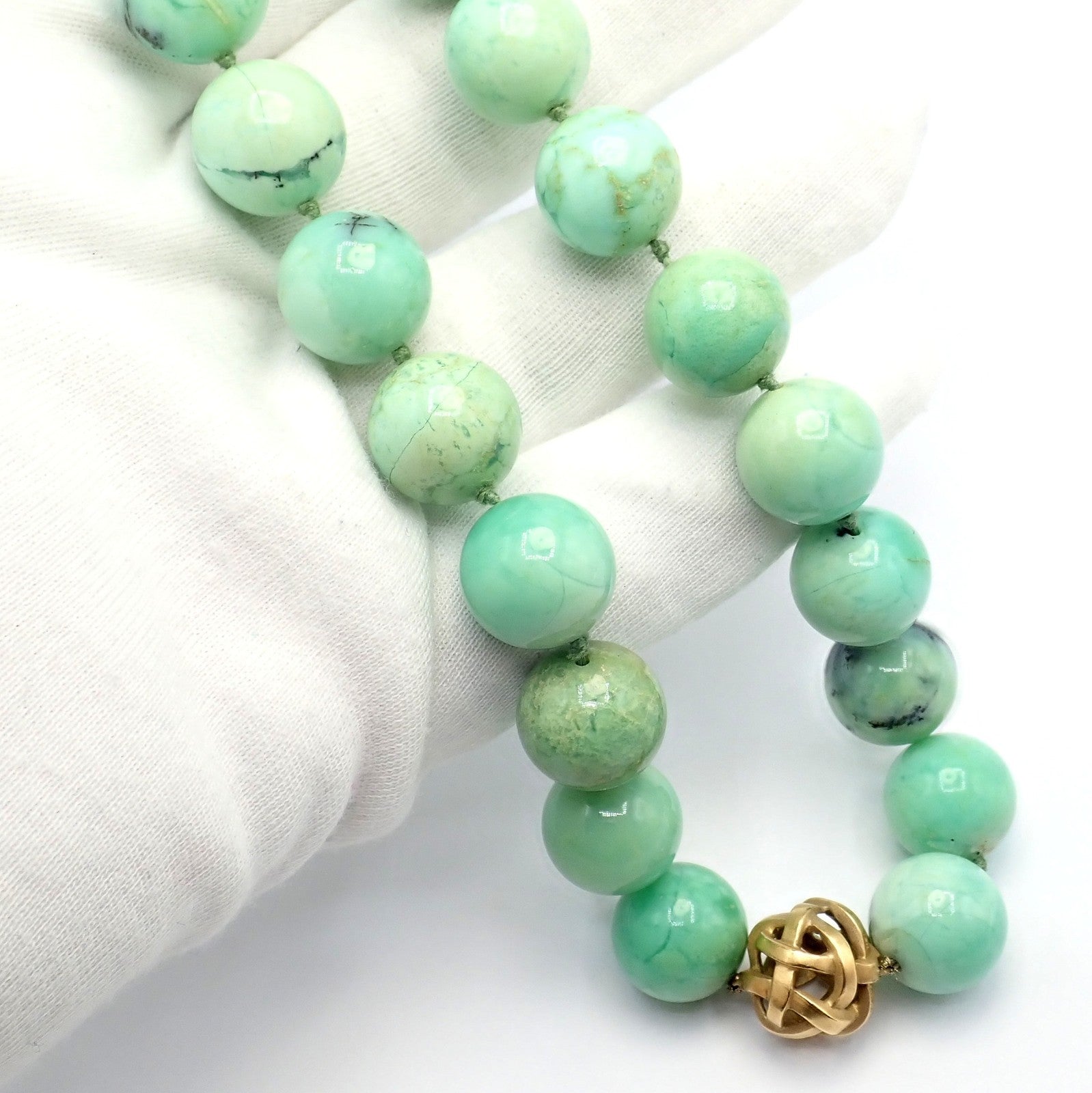 Angela Cummings 18k Yellow Gold 15.5mm Turquoise Bead 20" Long Necklace 1988 | Fortrove