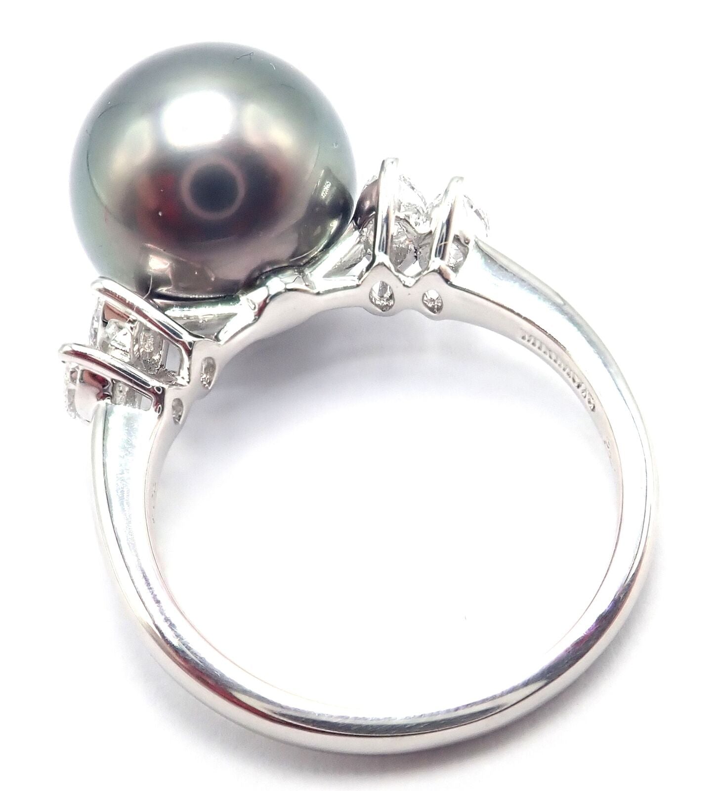 Authentic! Mikimoto Platinum Tahitian Pearl Diamond Ring | Fortrove