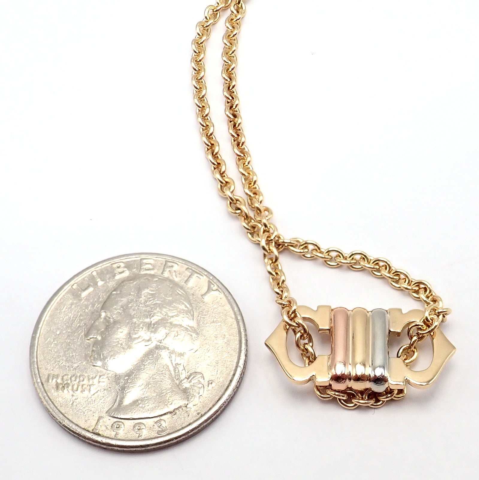Authentic! Cartier 18k TriColor Gold Double C Charm Pendant Necklace | Fortrove