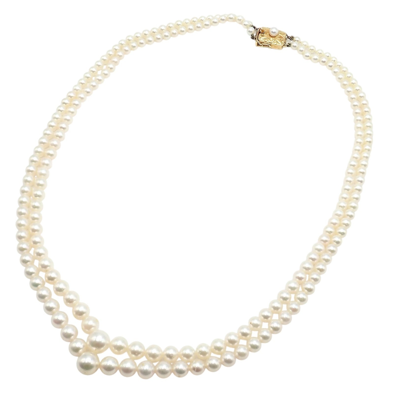 Mikimoto 18k Yellow Gold Pearl Double Strand Graduated 17" Princess Necklace | Fortrove