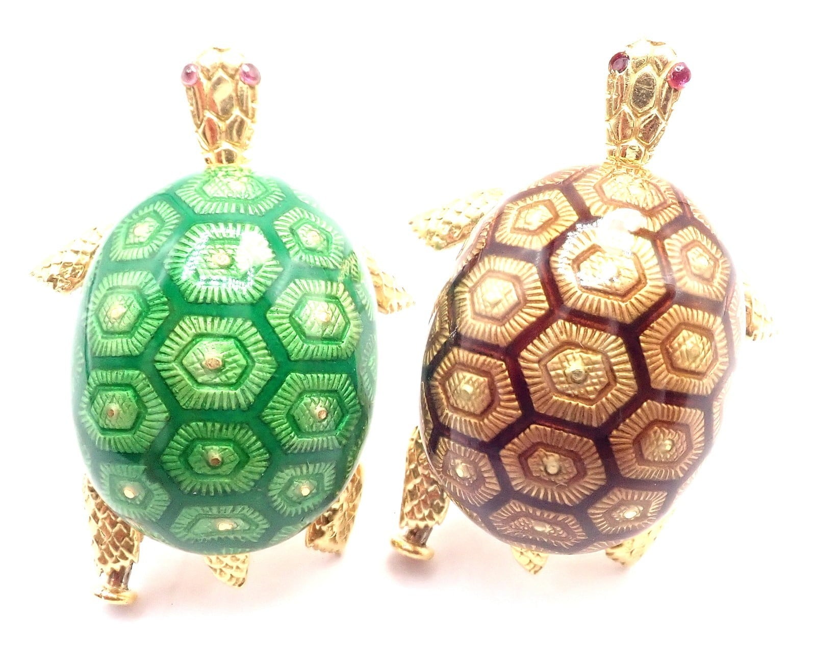 Boucheron Jewelry & Watches:Fine Jewelry:Brooches & Pins Vintage! Boucheron France 18k Yellow Gold Enamel Set Of Two Turtle Brooches
