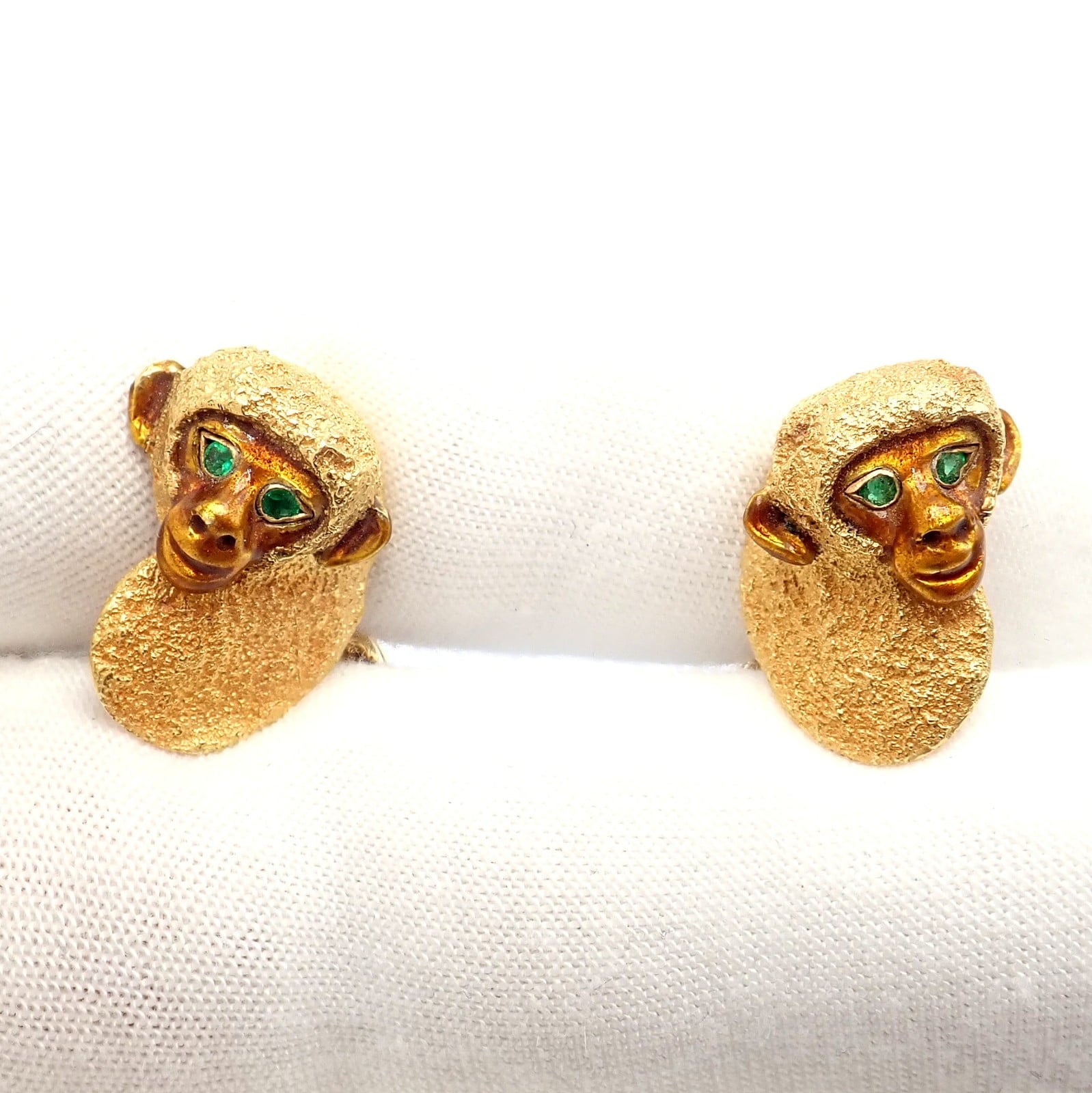 Tiffany & Co. Jewelry & Watches:Men's Jewelry:Cufflinks Vintage Tiffany & Co. 18k Yellow Gold Emerald Enamel Monkey Cufflinks 1991