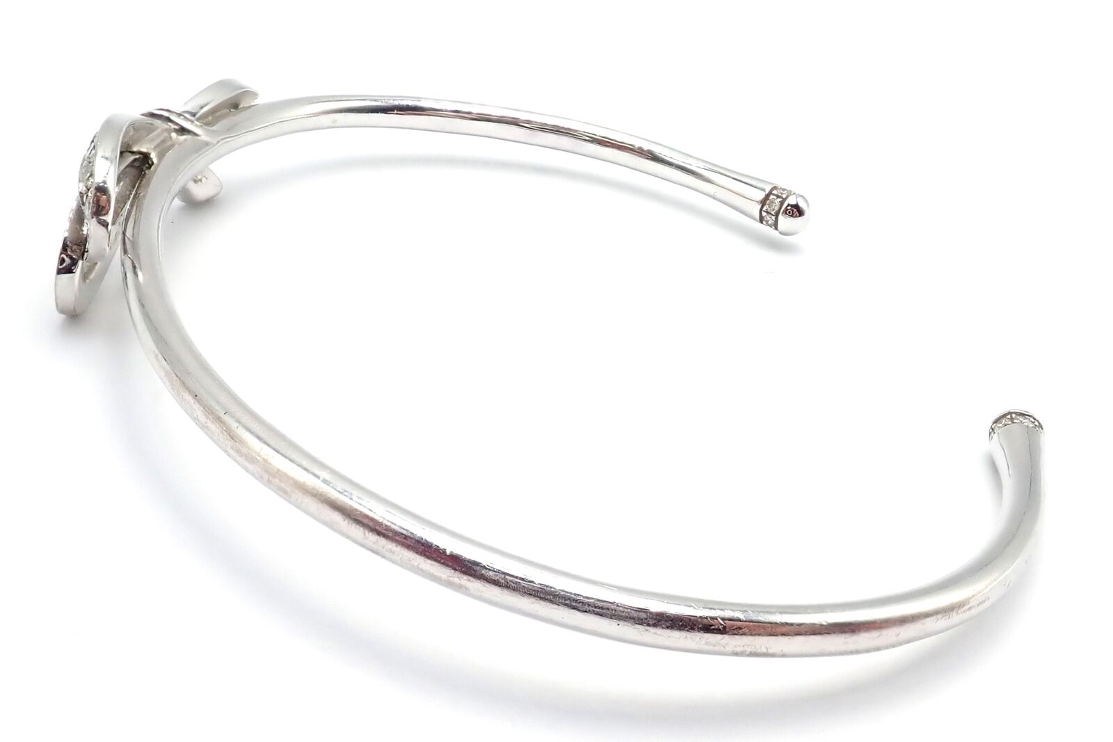 Authentic! Tiffany & Co 18k White Gold Diamond Bow Ribbon Bangle Cuff Bracelet | Fortrove