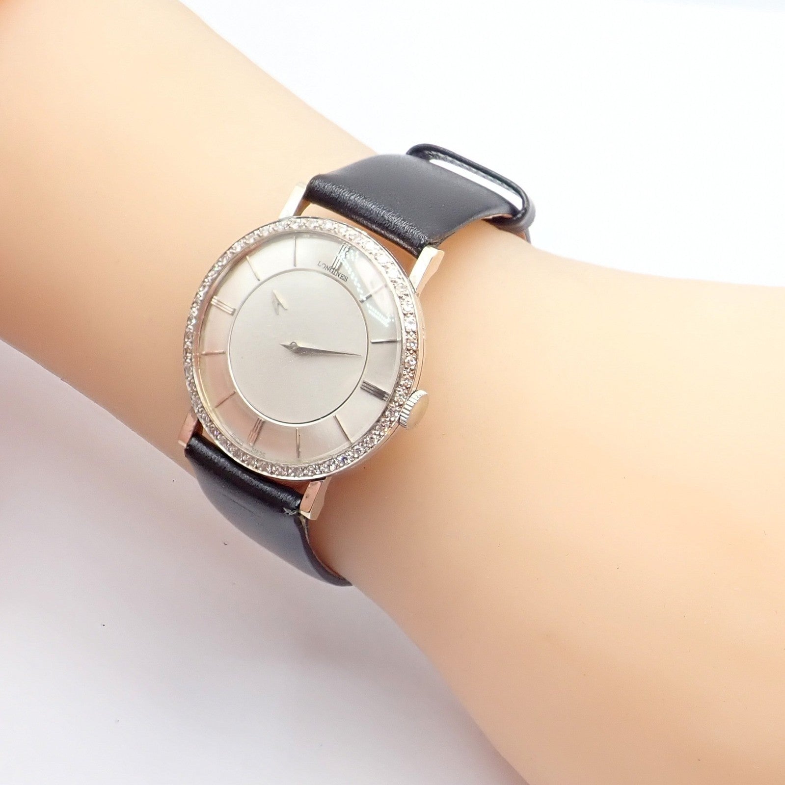 Longines Jewelry & Watches:Watches, Parts & Accessories:Watches:Wristwatches Vintage Longines 18k White Gold Diamond Bezel Manual Wind Mystery Dial Watch