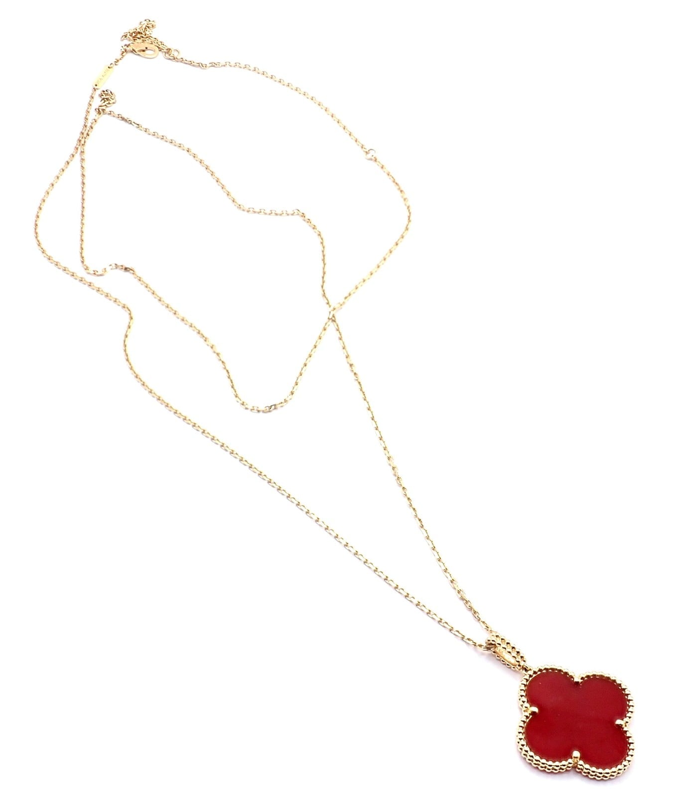 Van Cleef & Arpels Jewelry & Watches:Fine Jewelry:Necklaces & Pendants Van Cleef & Arpels 18k Gold Magic Alhambra Carnelian Motif Long Necklace Cert