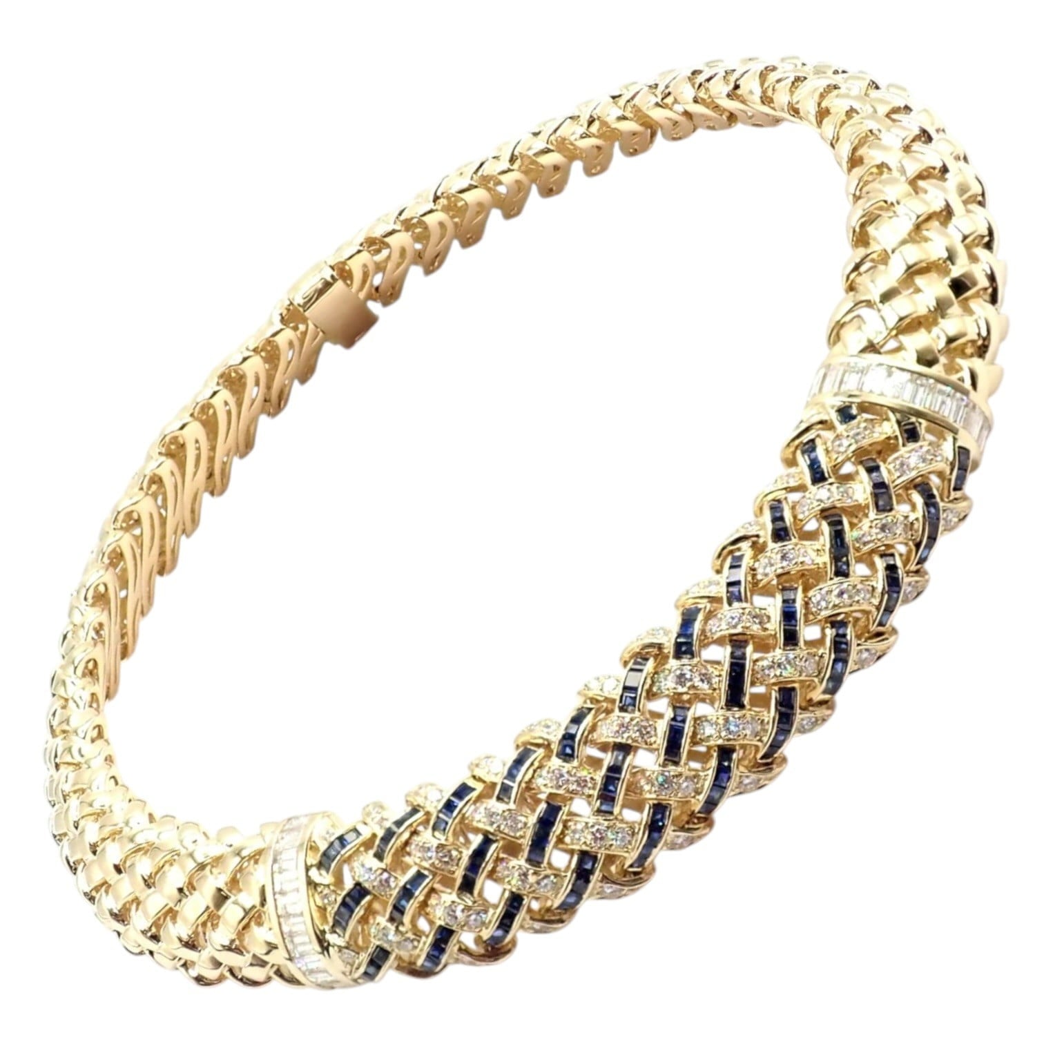 Tiffany & Co. Jewelry & Watches:Fine Jewelry:Necklaces & Pendants Authentic Tiffany & Co Vannerie 18k Yellow Gold Diamond Sapphire Weave Necklace