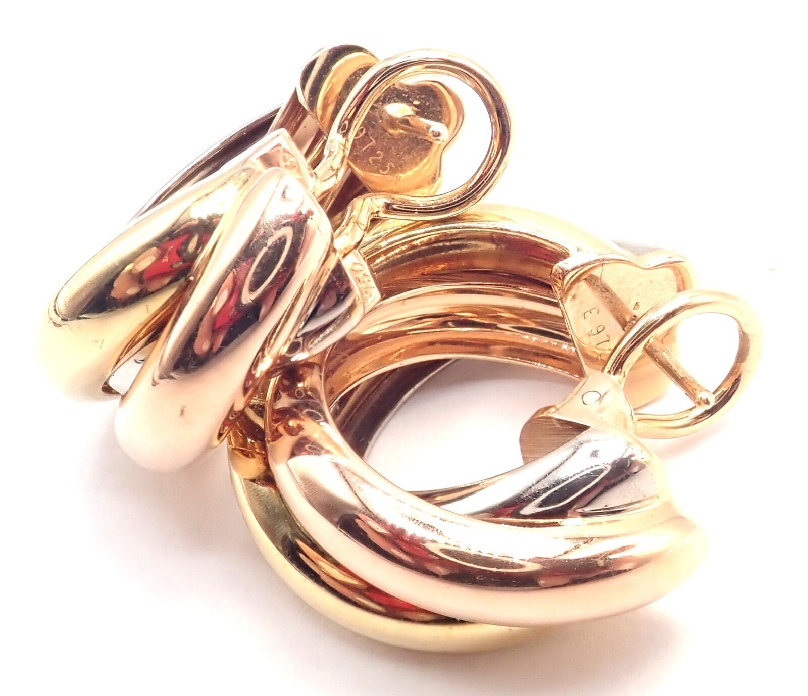 Authentic! Cartier 18k Tri-Color Gold Medium Size Trinity Hoop Earrings | Fortrove