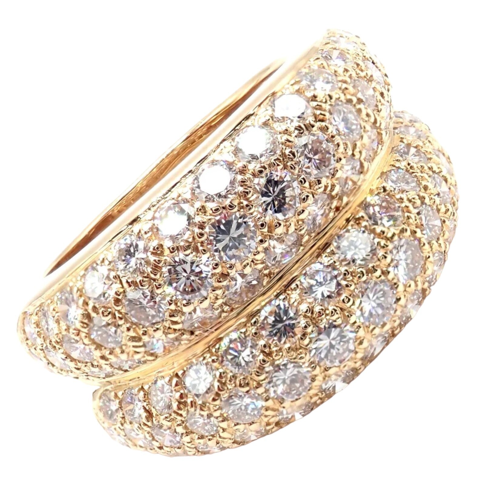 Authentic! Cartier 18k Yellow Gold Double Pave Diamond Band Ring 1993 | Fortrove
