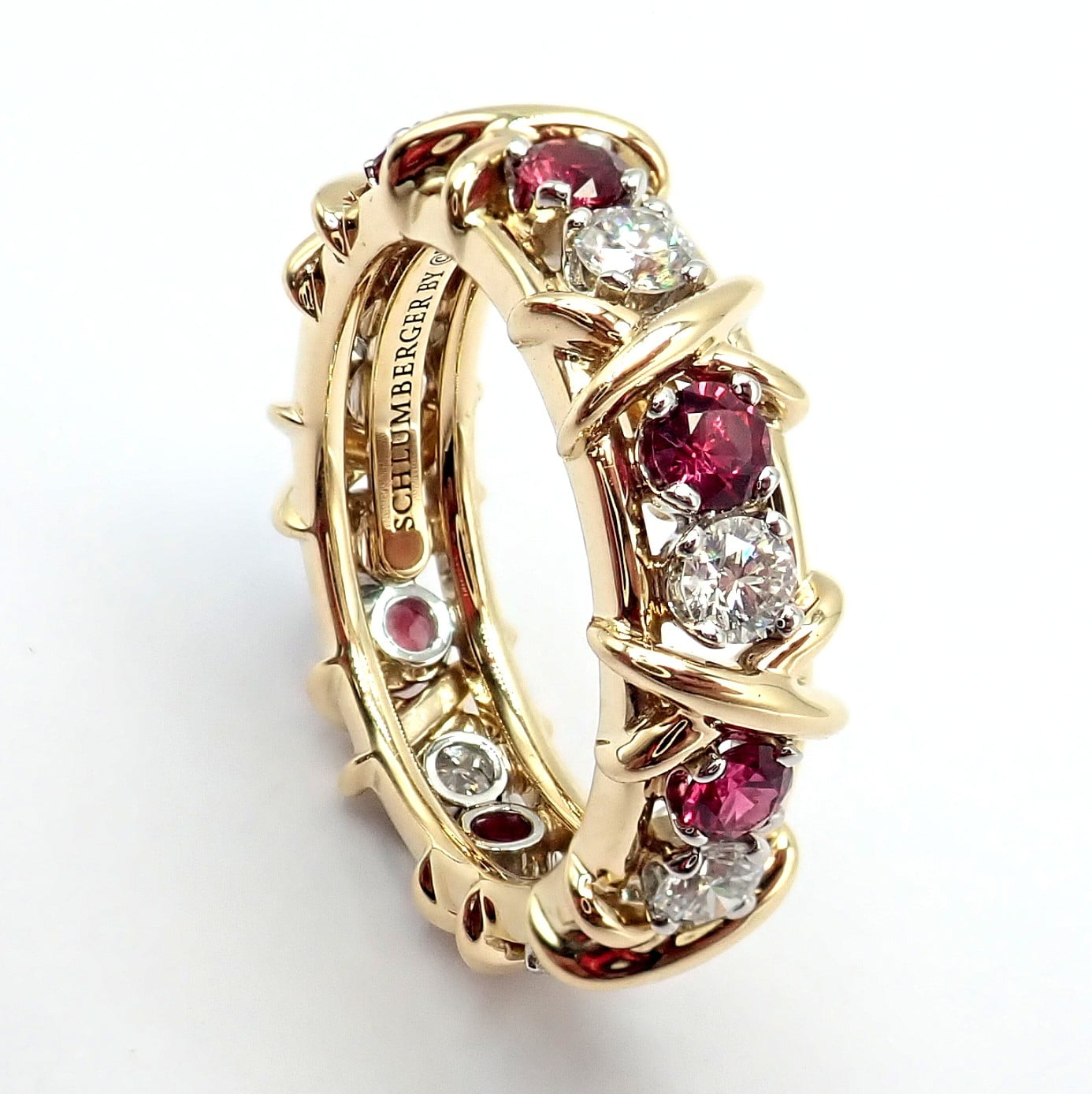 Tiffany & Co. Jewelry & Watches:Fine Jewelry:Rings Tiffany & Co Schlumberger 18k Gold Platinum 16 Stone Diamond Ruby Band Ring Sz 5