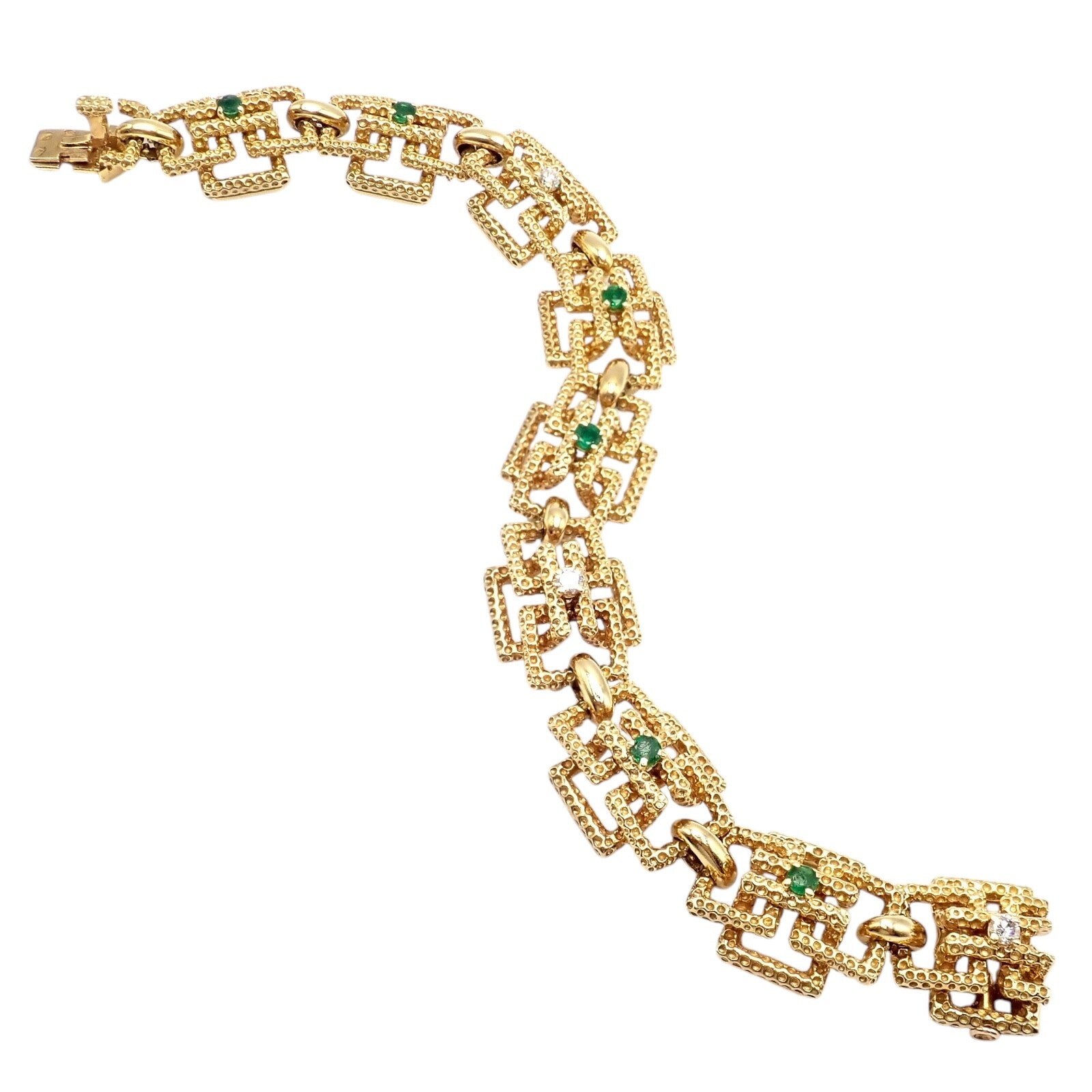 Vintage Tiffany & Co France 18k Yellow Gold Diamond Emerald Bracelet | Fortrove