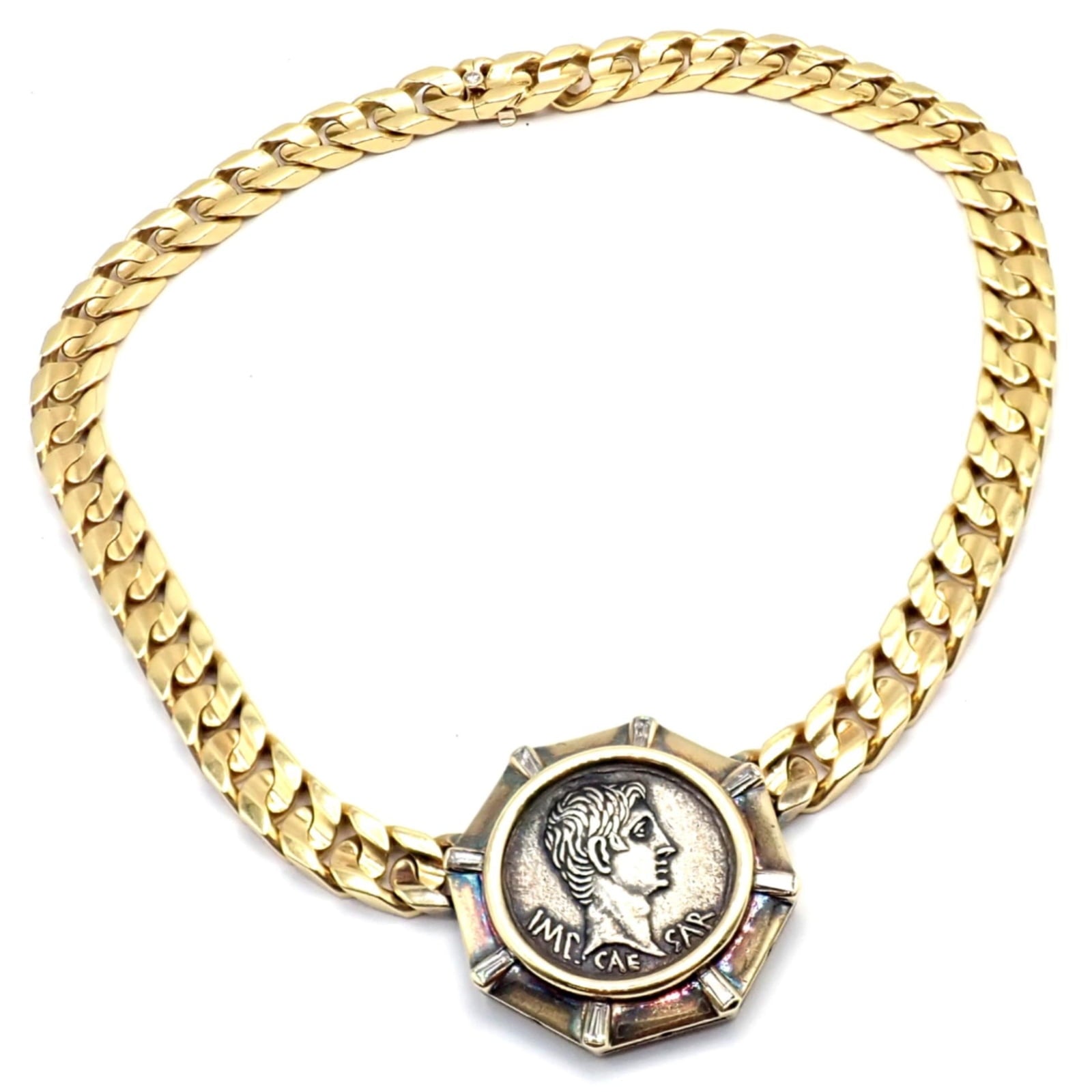 Rare! Bvlgari Bulgari 18k Yellow Gold Diamond Monete Antique Coin Link