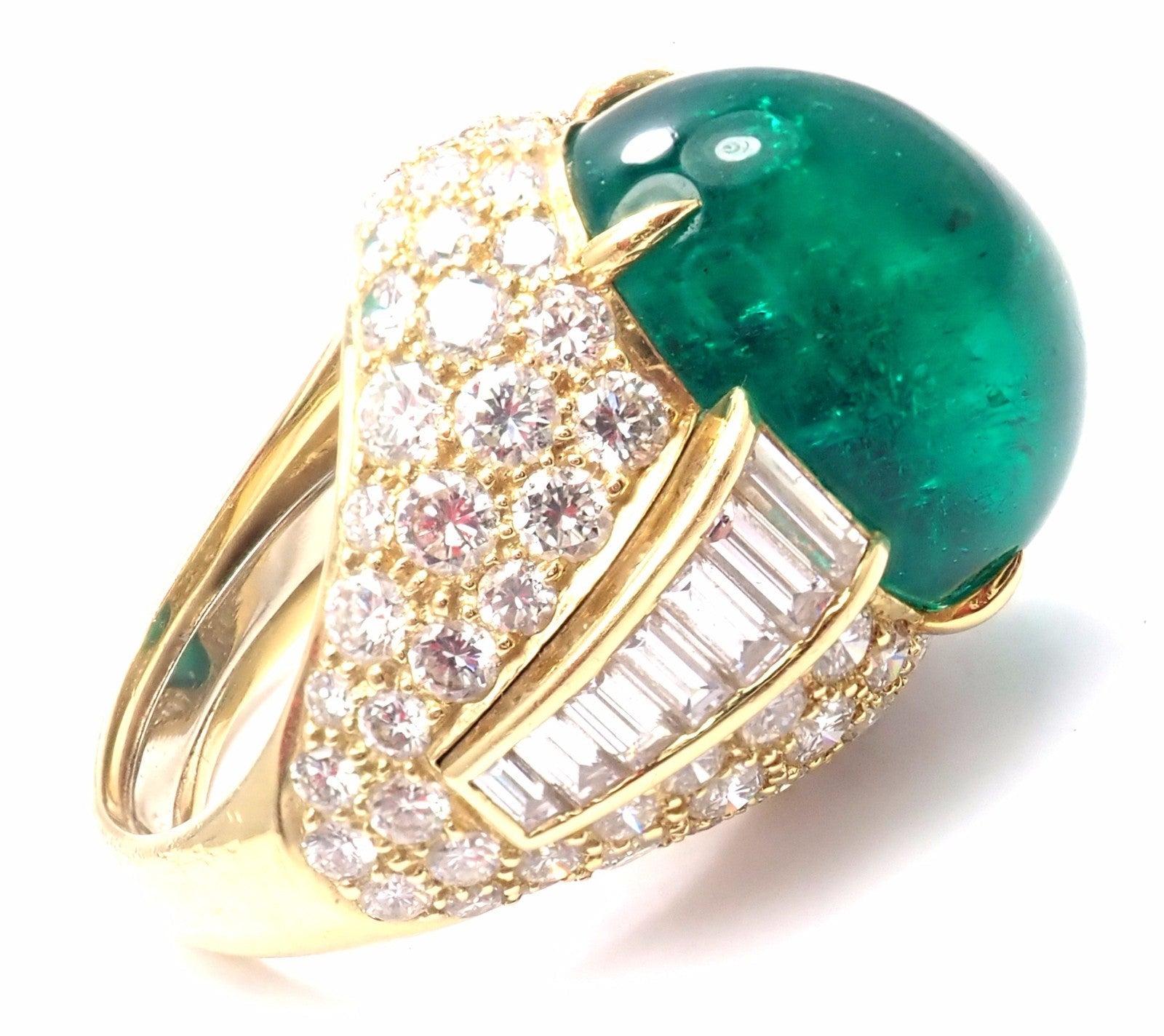 Authentic! David Webb 18k Yellow Gold Diamond Large Colombian Emerald Ring AGL | Fortrove