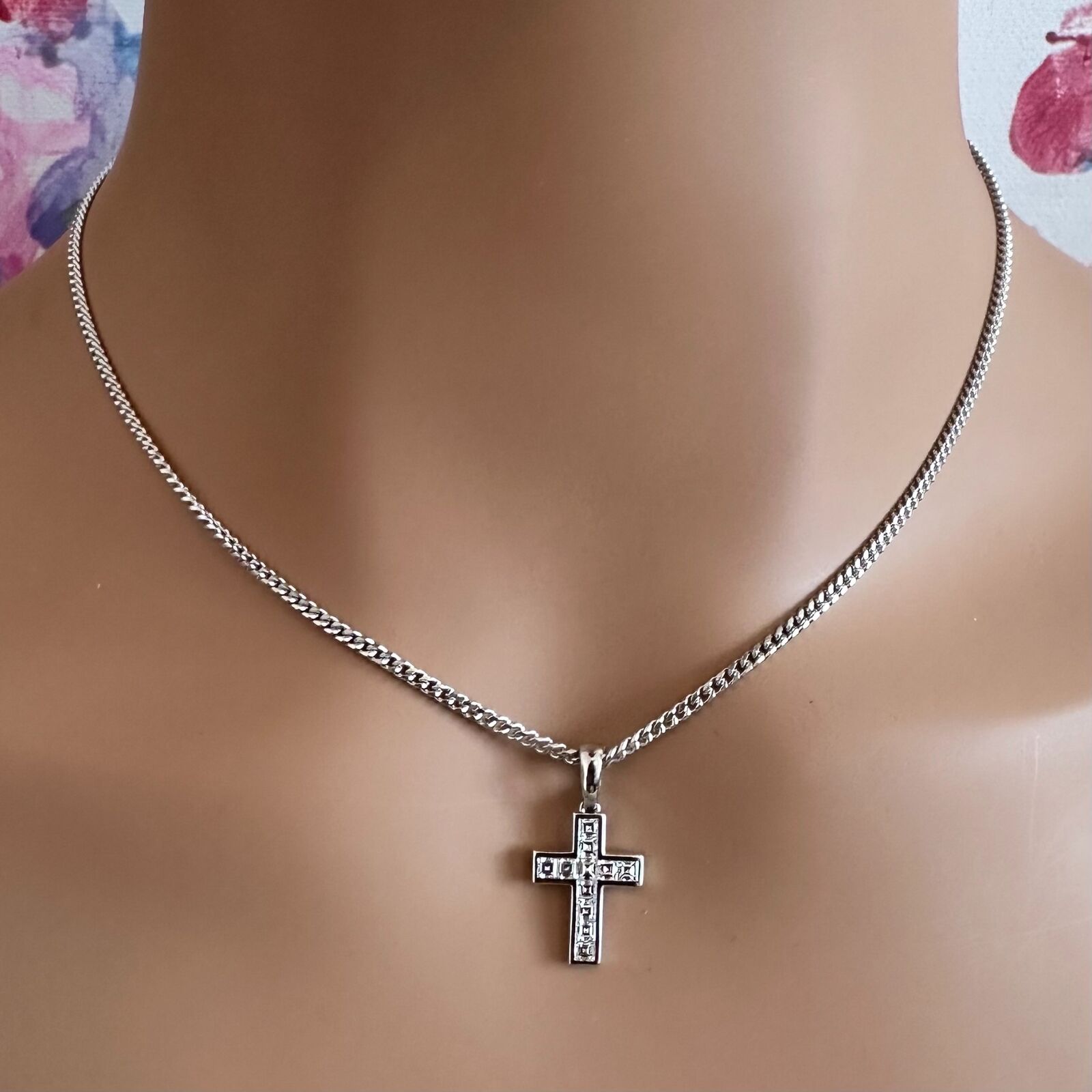 Authentic! Cartier 18k White Gold Diamond Cross Necklace | Fortrove