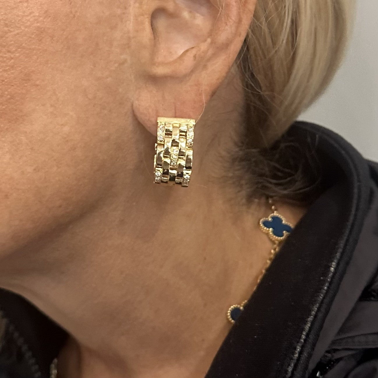 Authentic Cartier Maillon Panthere 18K Gold Diamond Five Row Link Gold Earrings | Fortrove