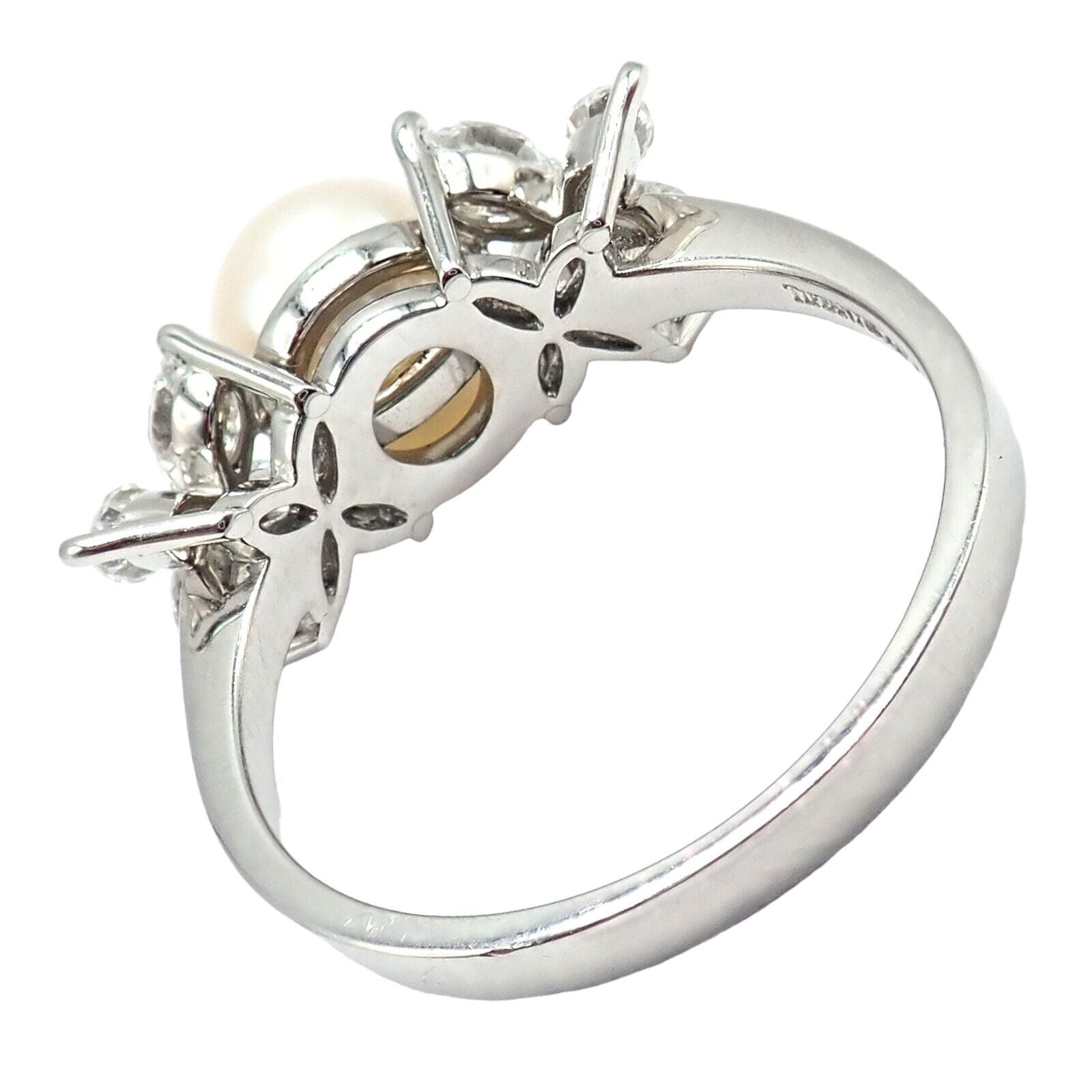 Authentic! Tiffany & Co Victoria Platinum Diamond 7.5mm Pearl Band Ring | Fortrove