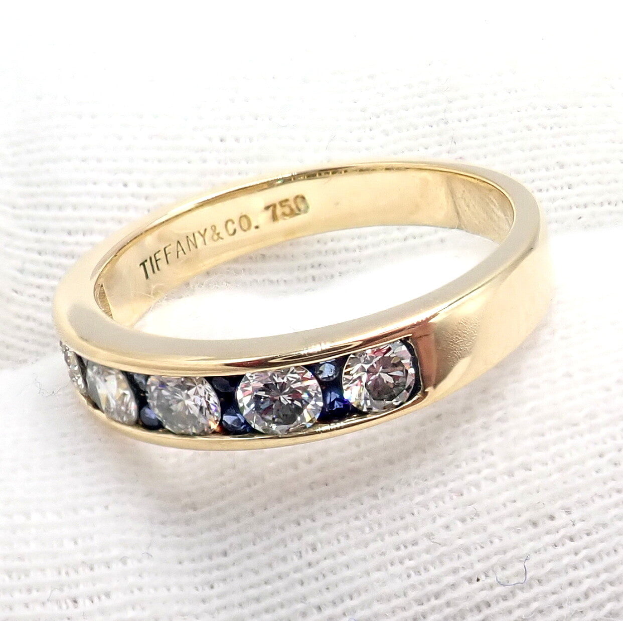 Tiffany & Co. Jewelry & Watches:Fine Jewelry:Rings Authentic! Tiffany & Co 18k Yellow Gold 1.20ctw Diamond Sapphire Band Ring sz 5